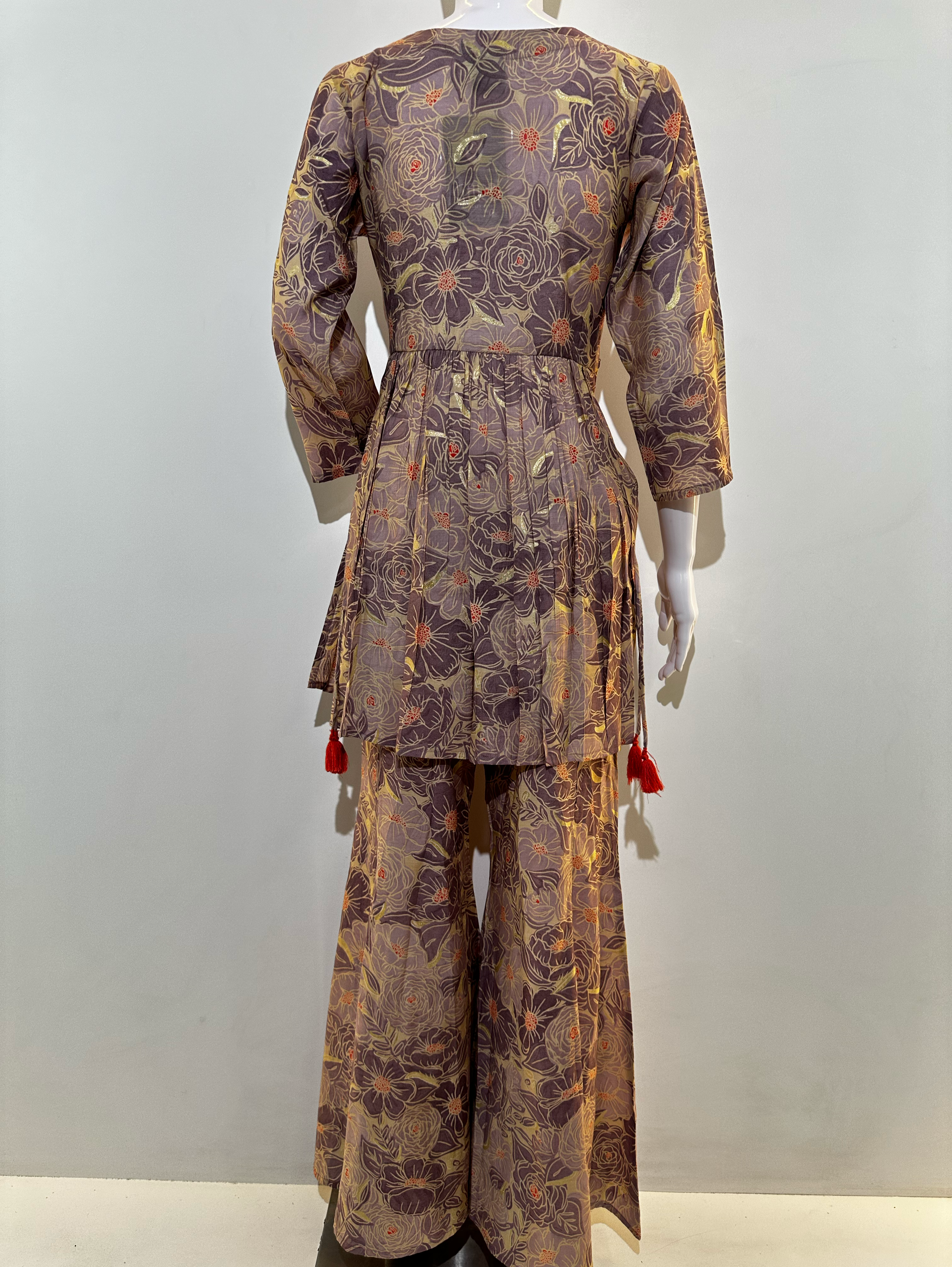 Image of Muslin Embroidery Bell Bottom Kurti Set