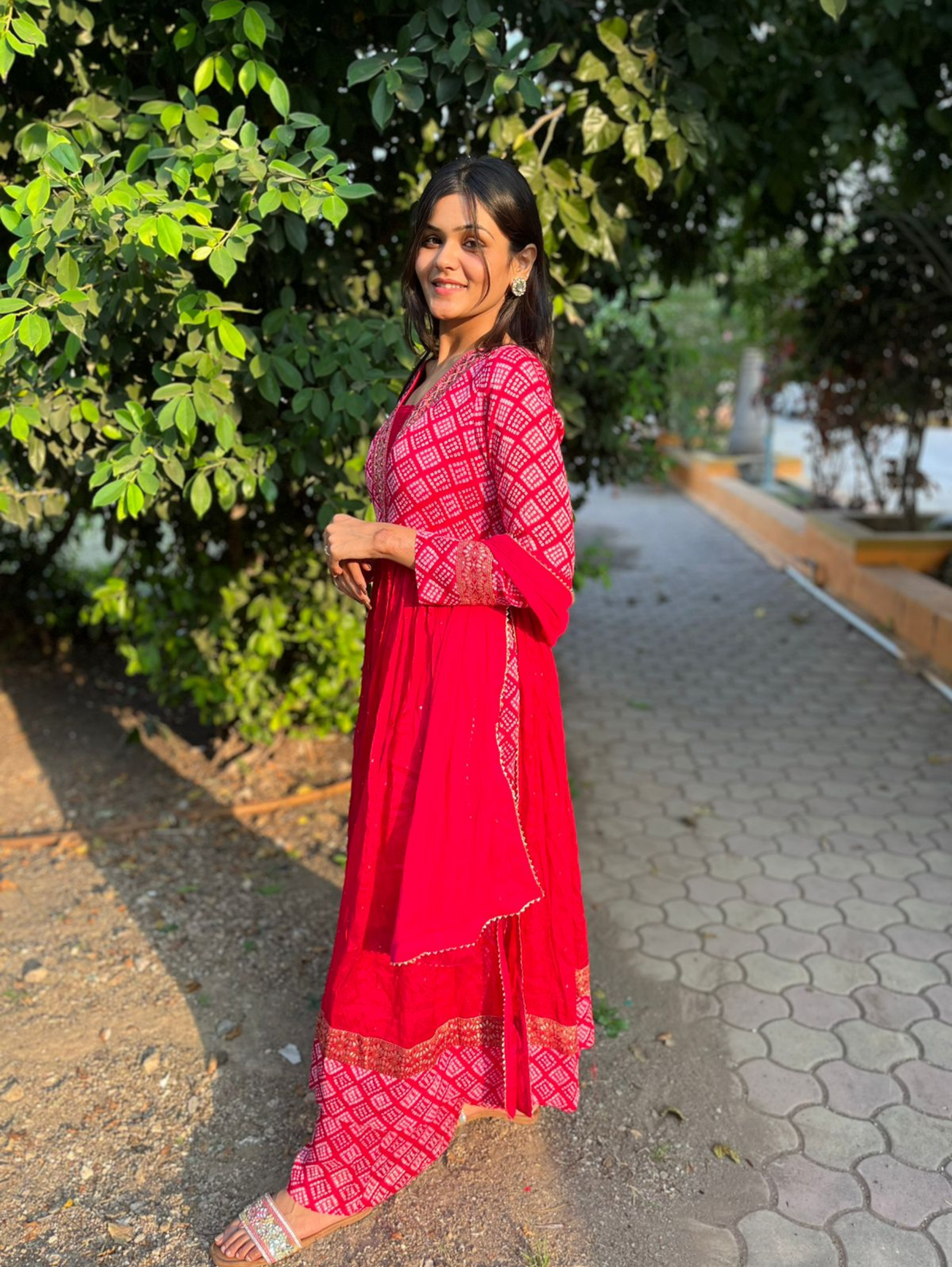 Image of Chinnon Silk Bandhni Naira Cut