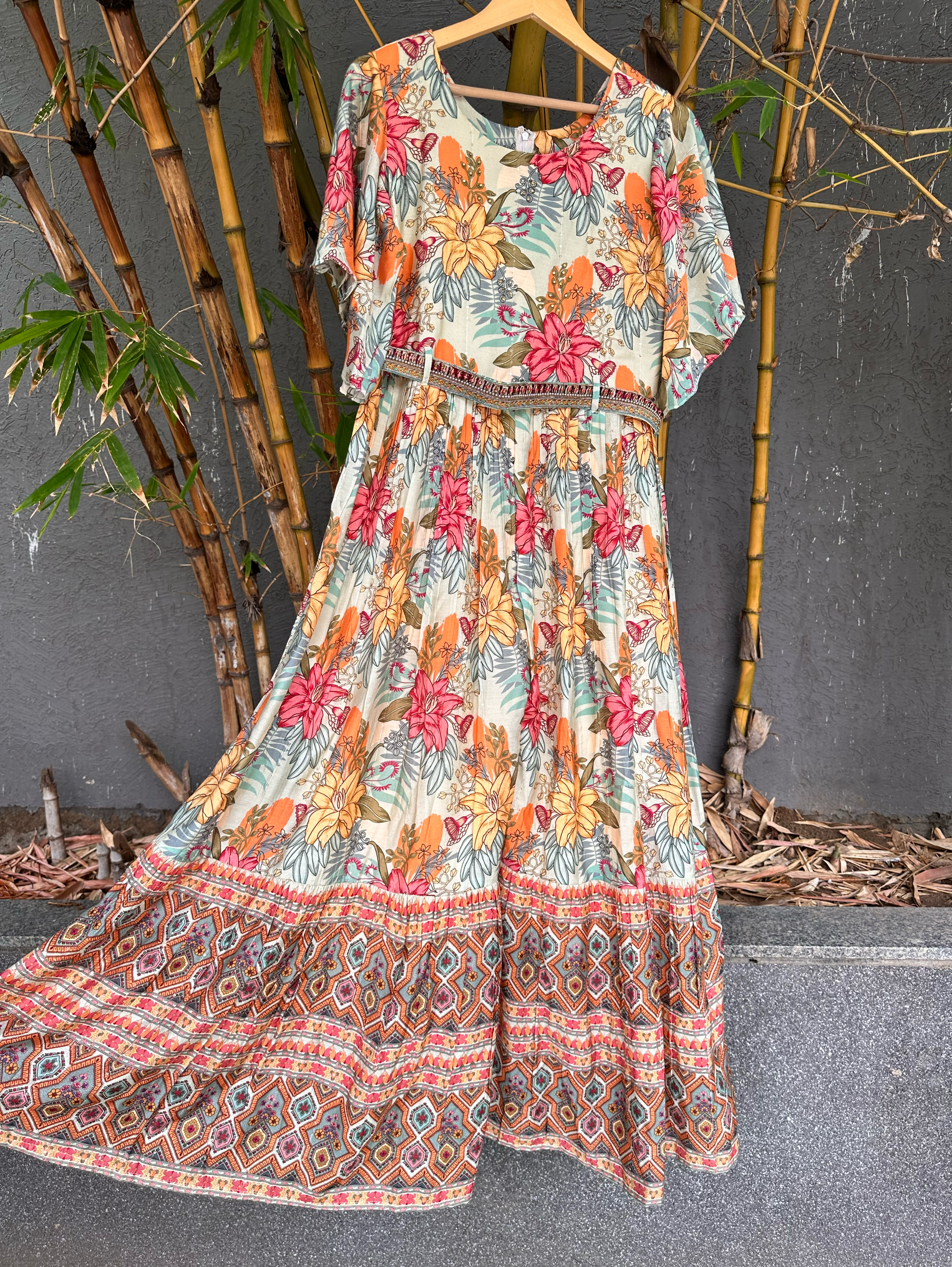 Image of Floral Muslin Jumpsuit with Sequence work