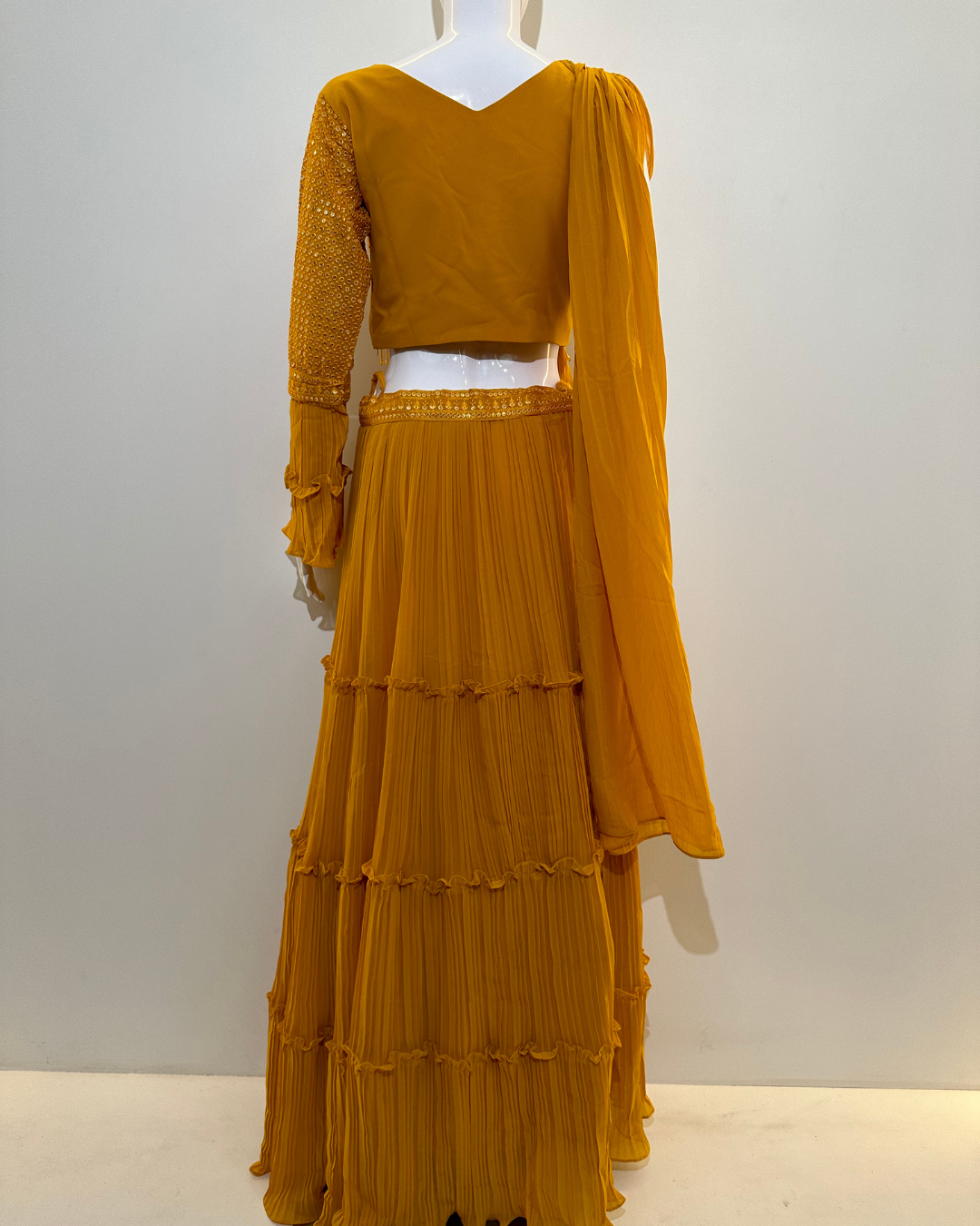 Yellow Georgette Crop Top Dress- 2 Piece
