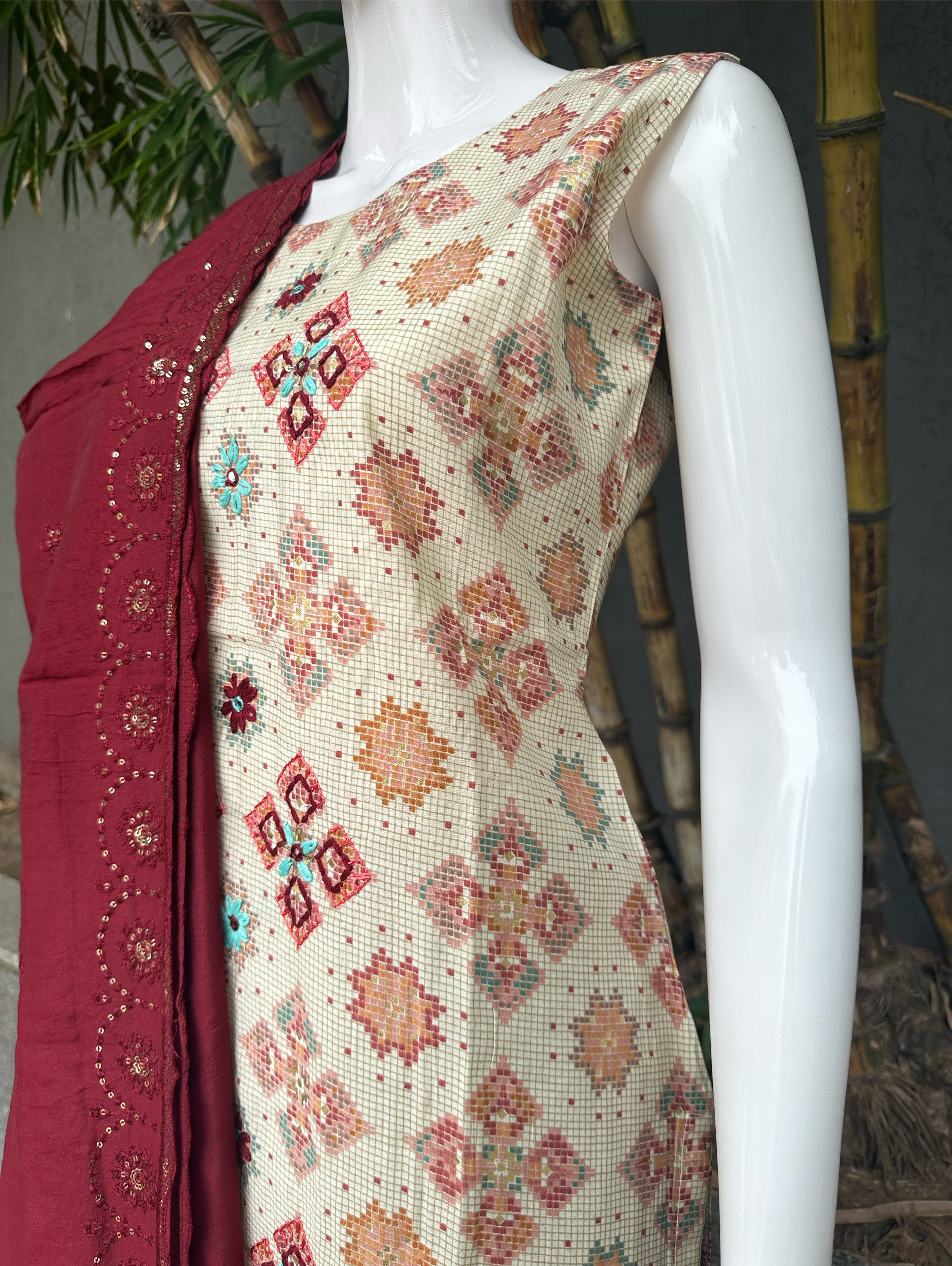 Image of Modal Print Embroidery work - 3 Piece