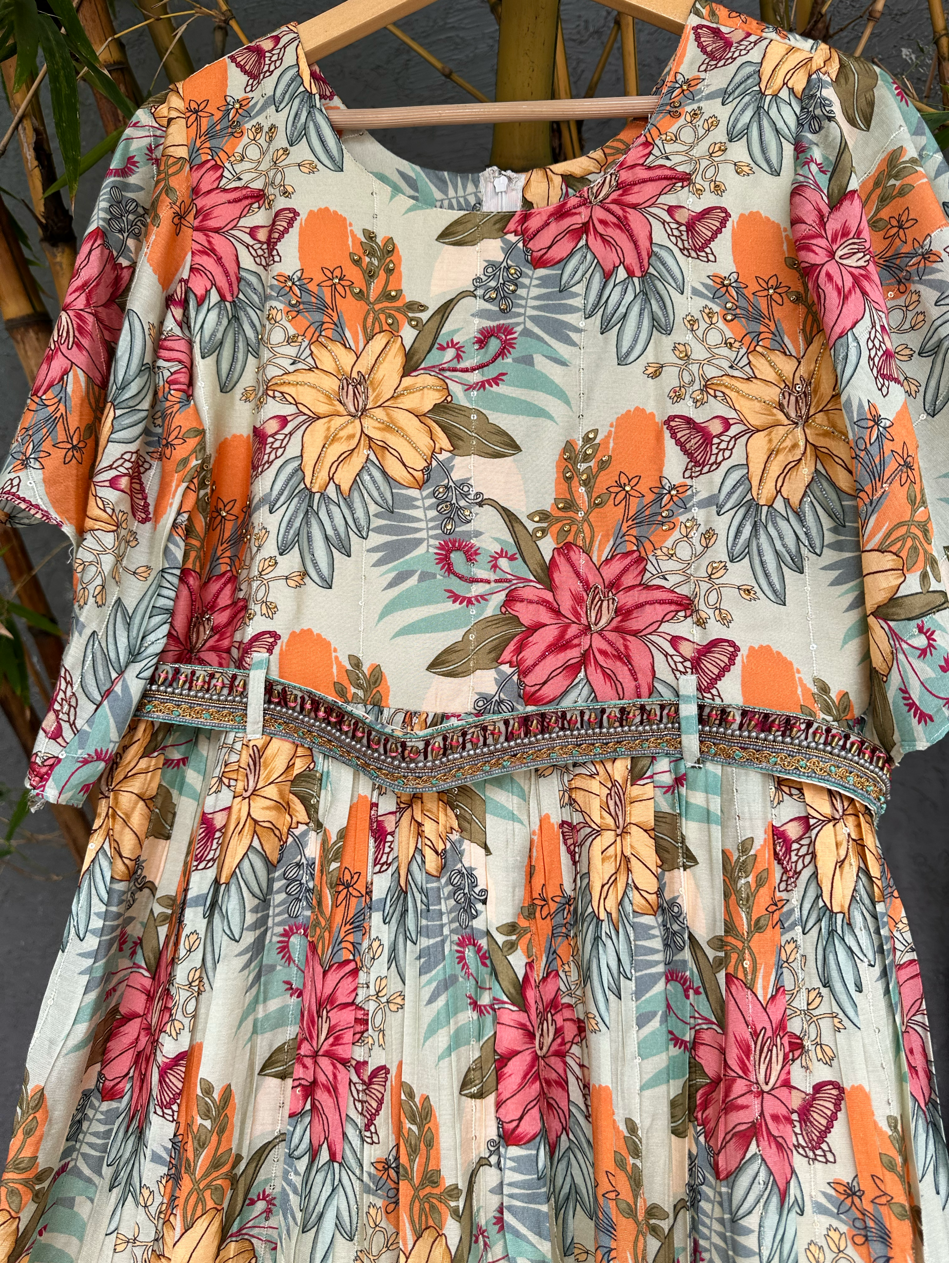 Floral Muslin Jumpsuit with Sequence work