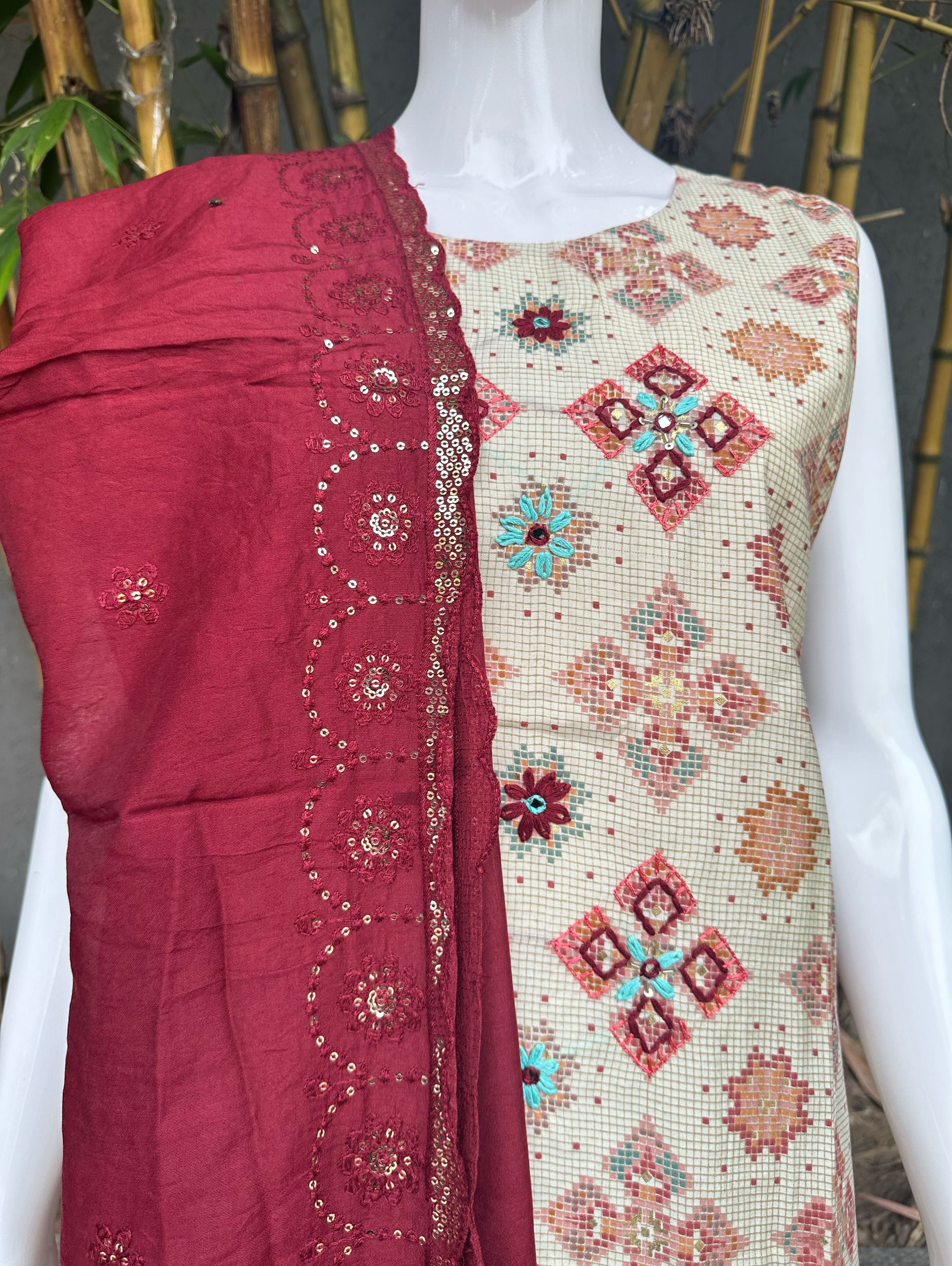 Image of Modal Print Embroidery work - 3 Piece