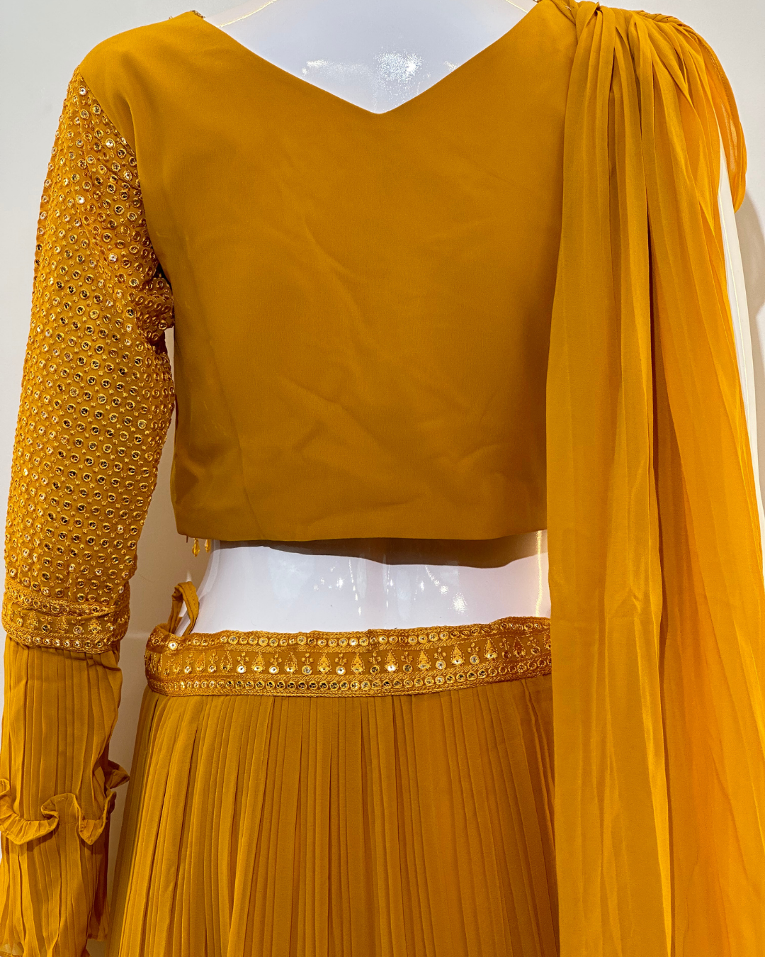 Yellow Georgette Crop Top Dress- 2 Piece