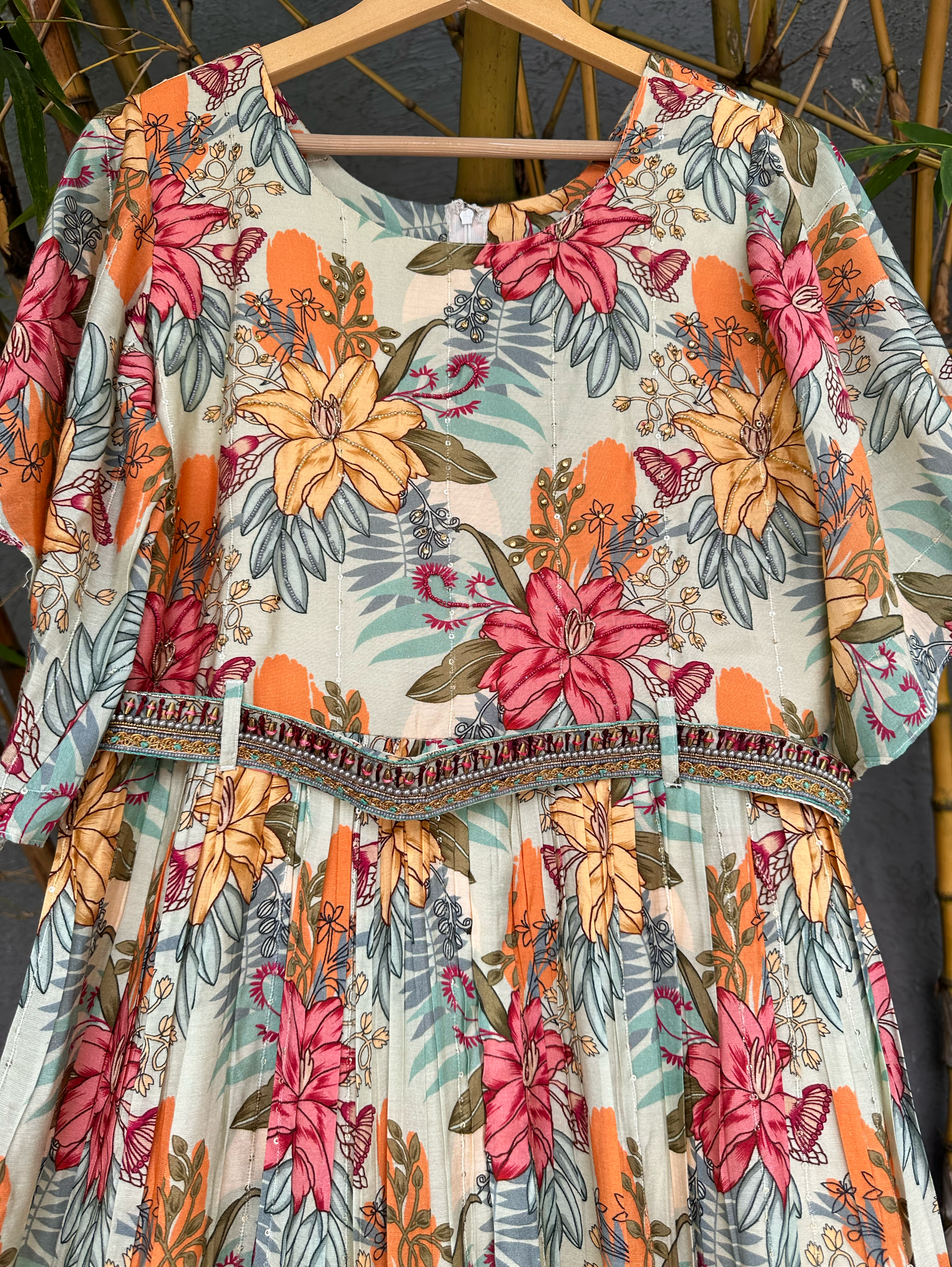 Image of Floral Muslin Jumpsuit with Sequence work