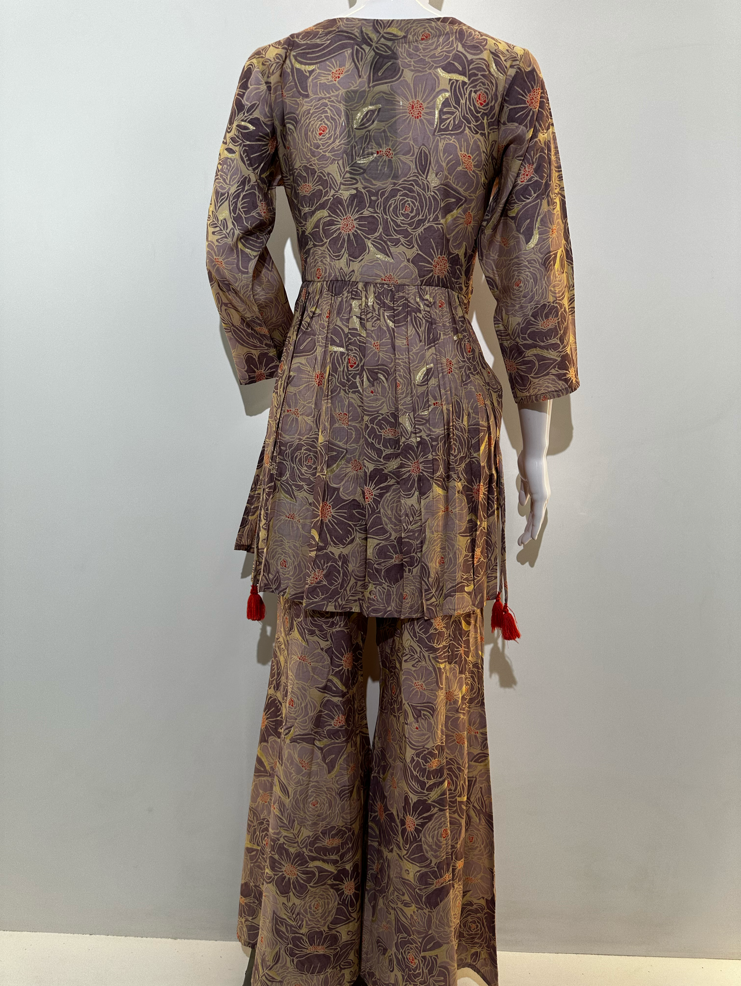 Image of Muslin Embroidery Bell Bottom Kurti Set