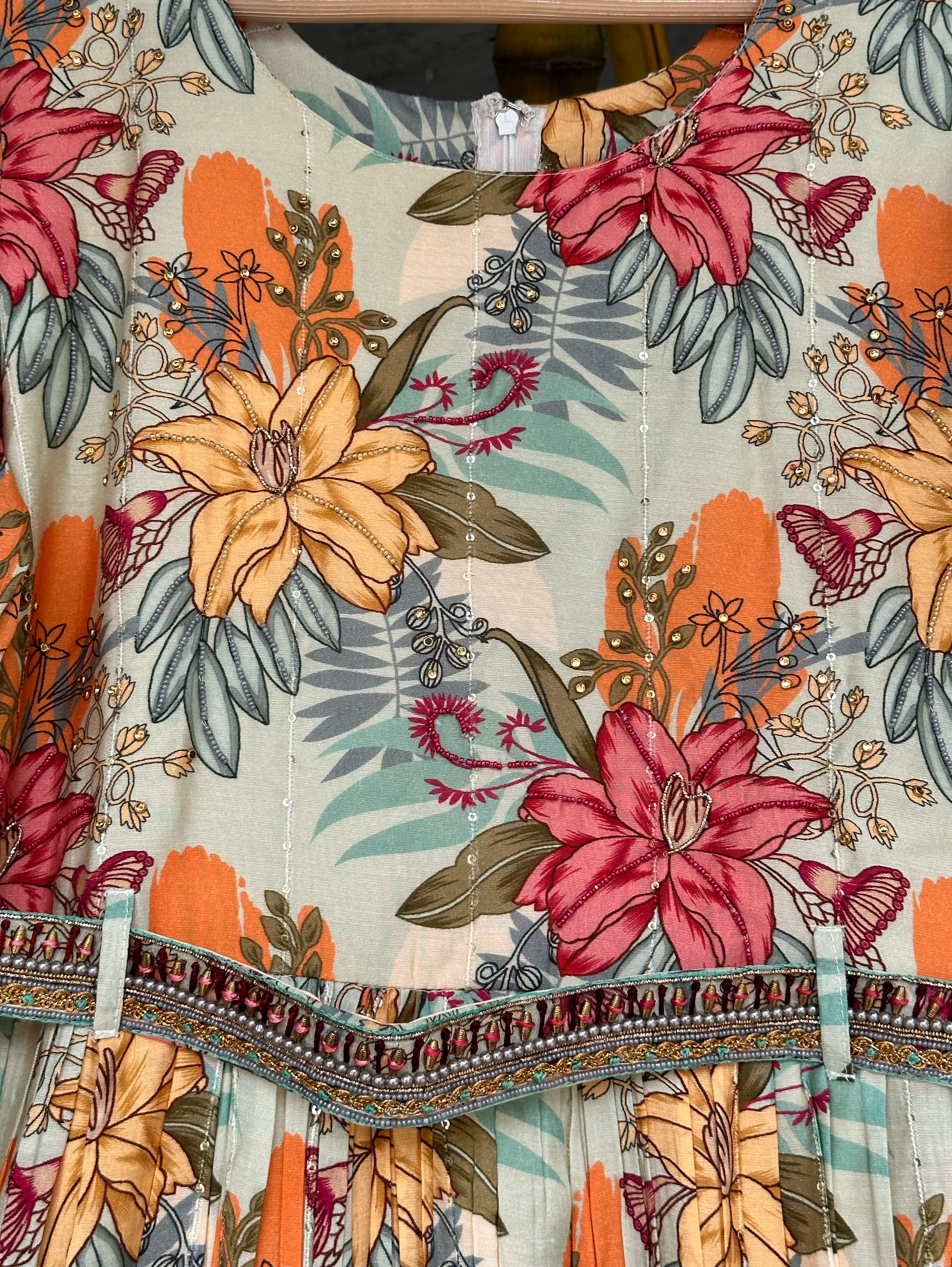 Floral Muslin Jumpsuit with Sequence work