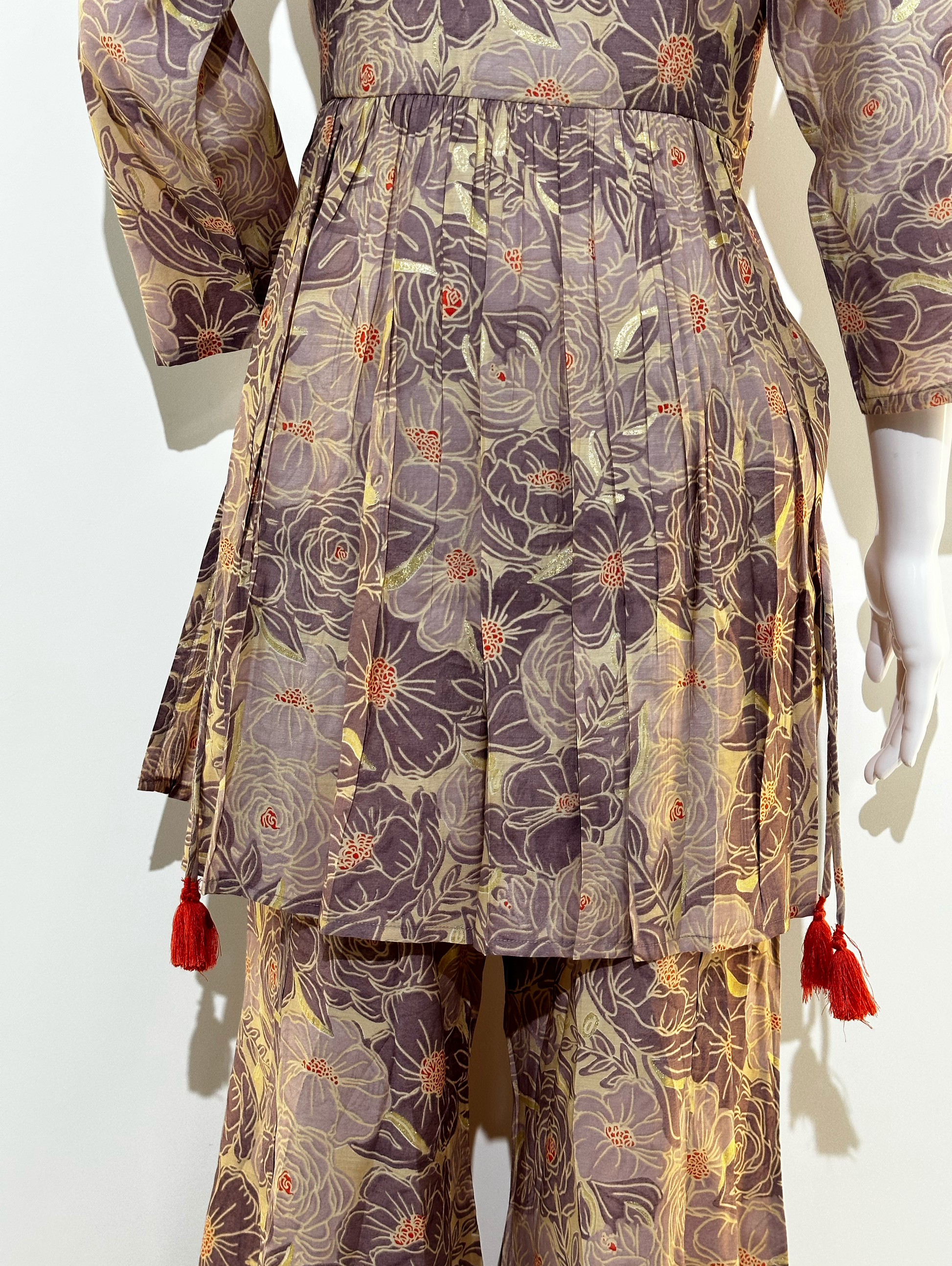 Muslin Embroidery Bell Bottom Kurti Set