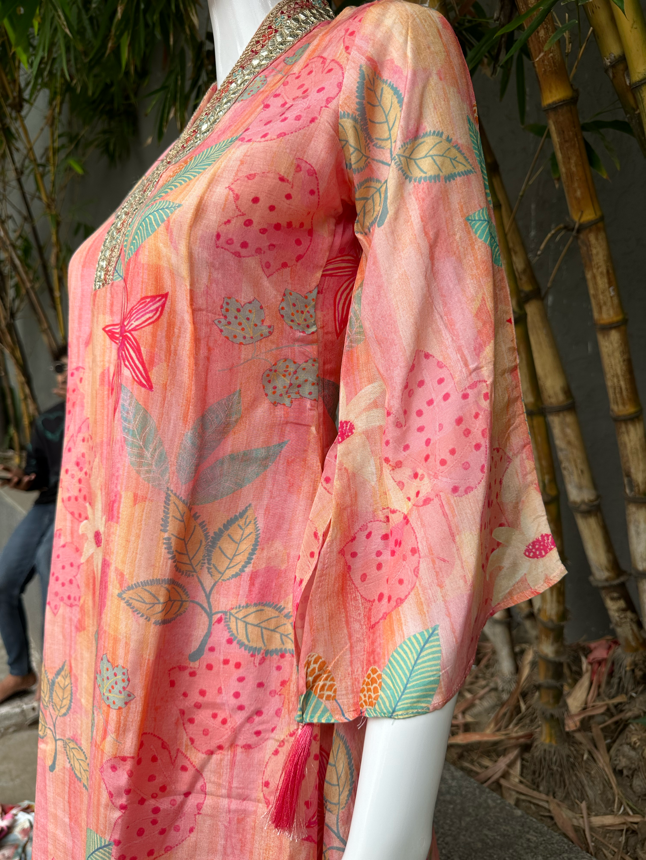 Image of Muslin V Neck Embroidery Coords