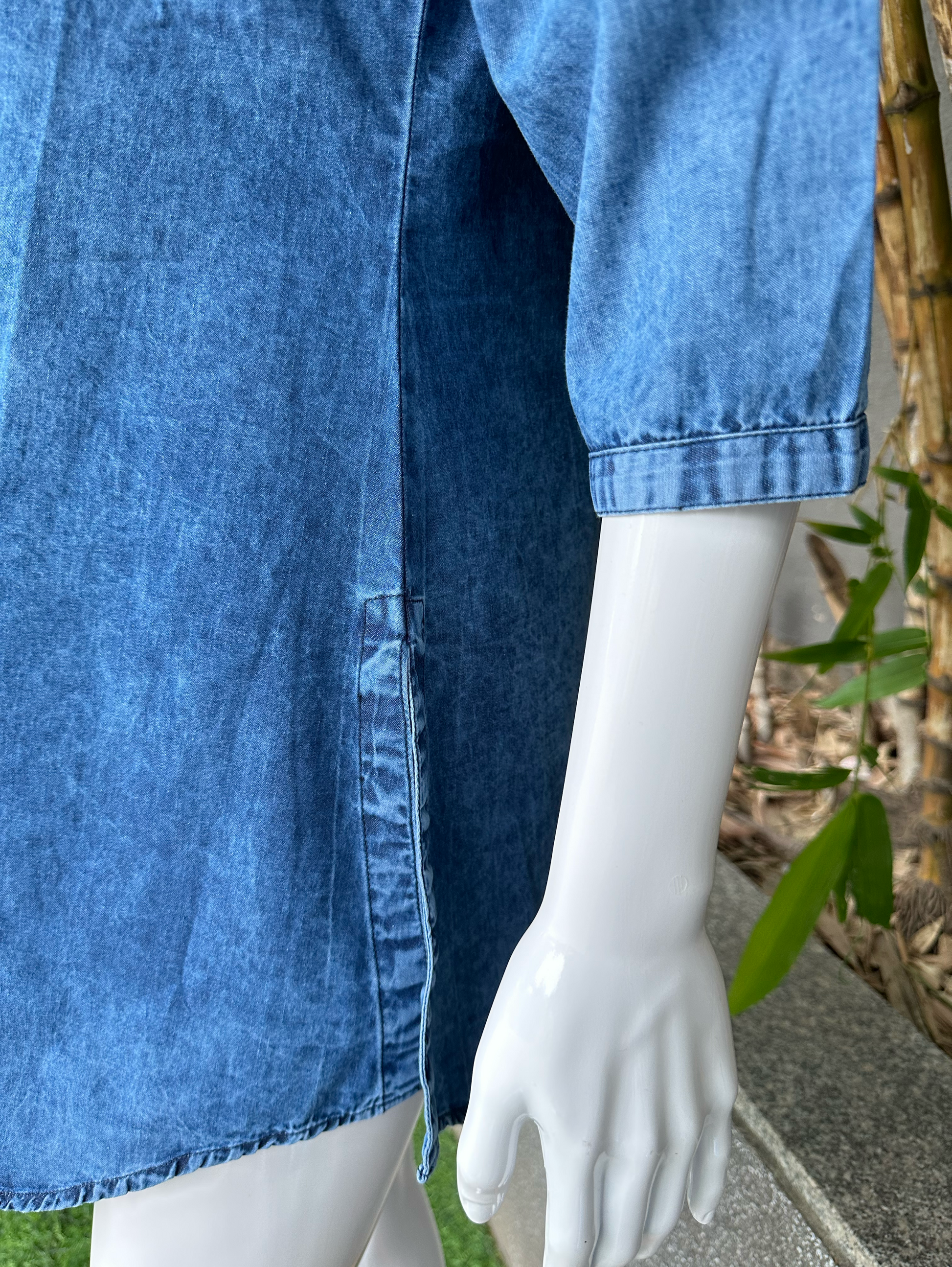 Denim Neck Embroidery Short Tunic Top