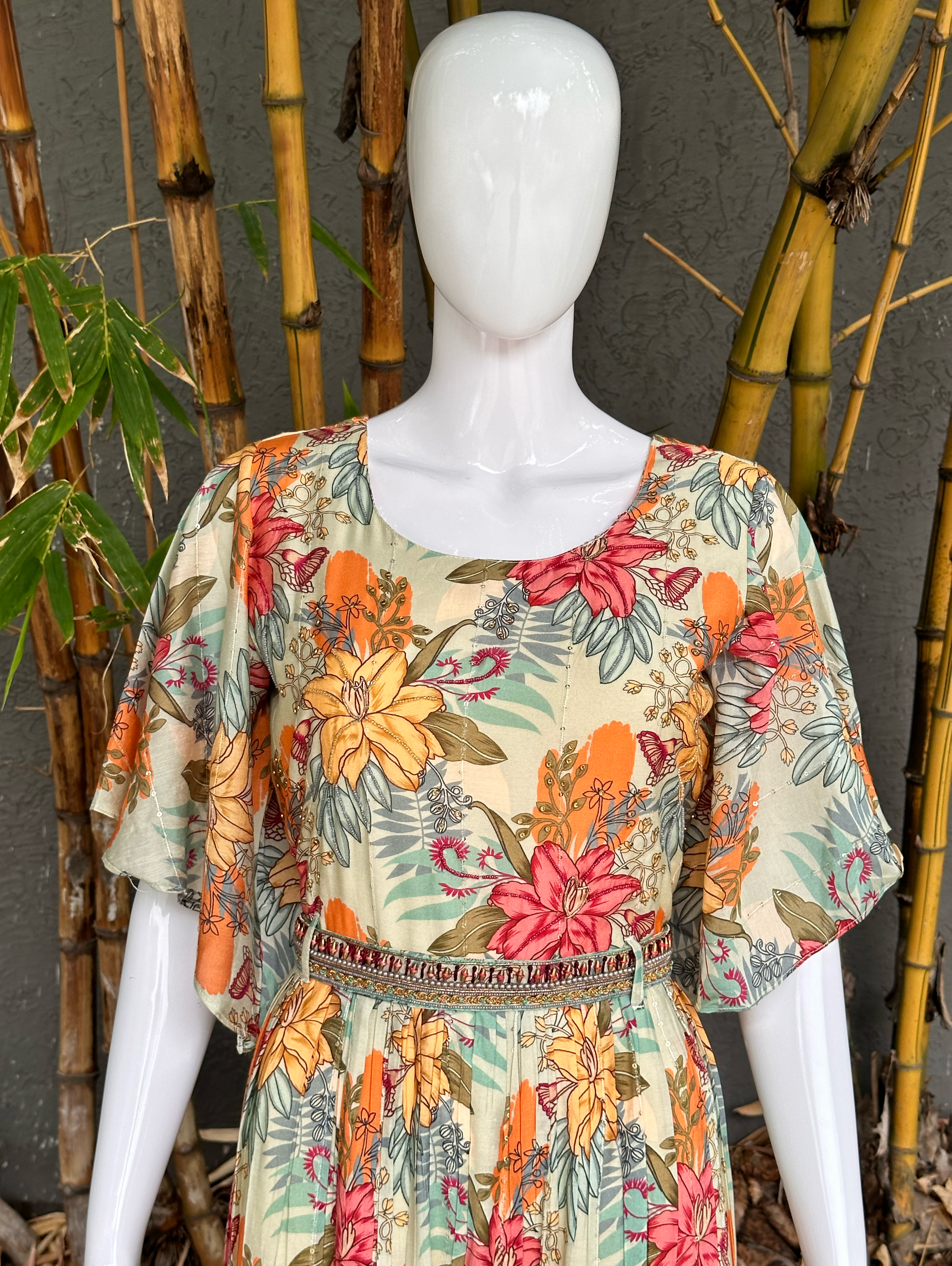 Image of Floral Muslin Jumpsuit with Sequence work