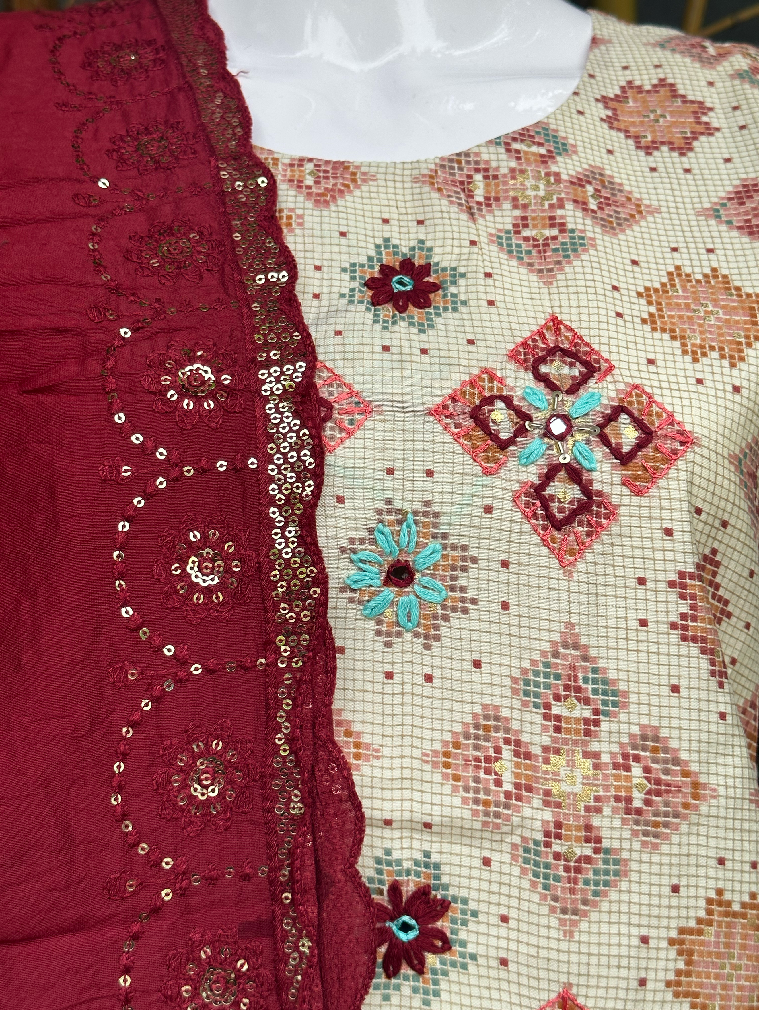 Modal Print Embroidery work - 3 Piece