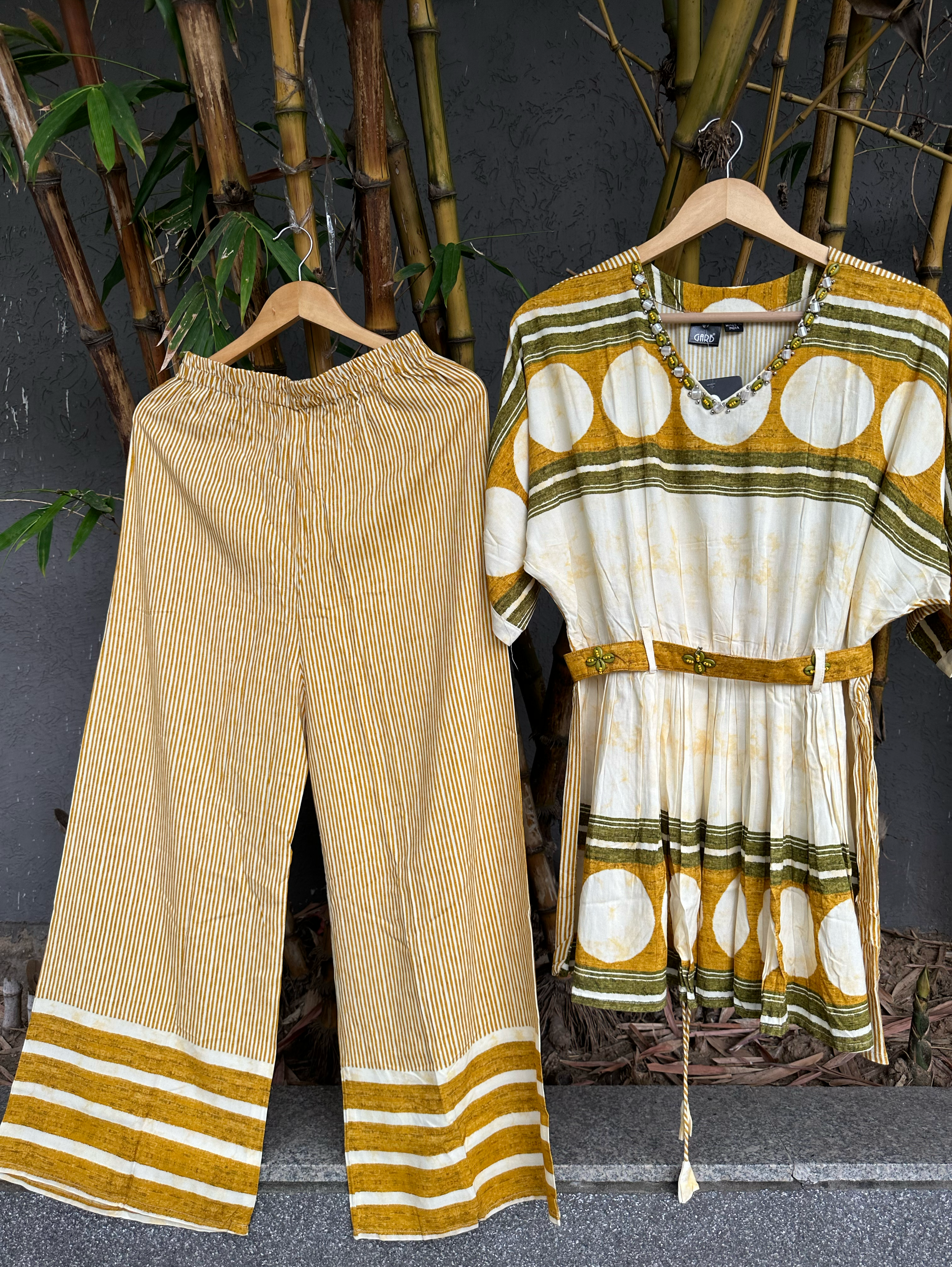 Rayon V Neck Embroidery with Belt Coords