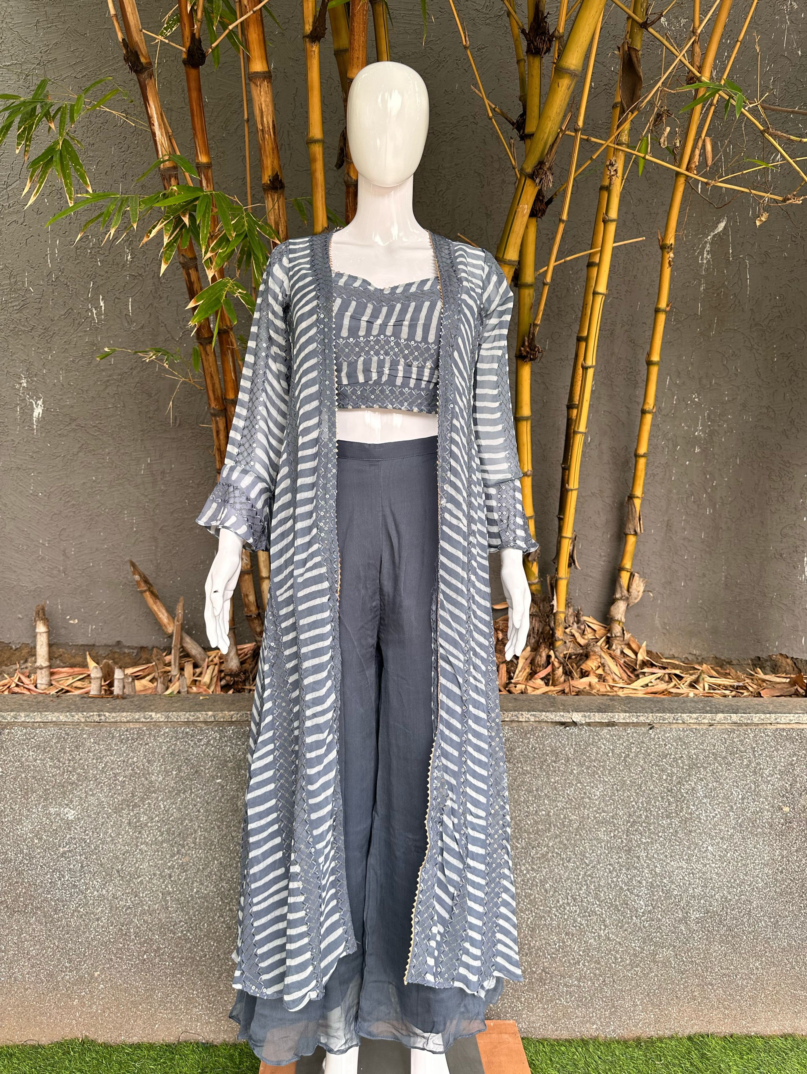 Image of Broad Plazzo Set with work and Seprate Shrug - 3 Piece