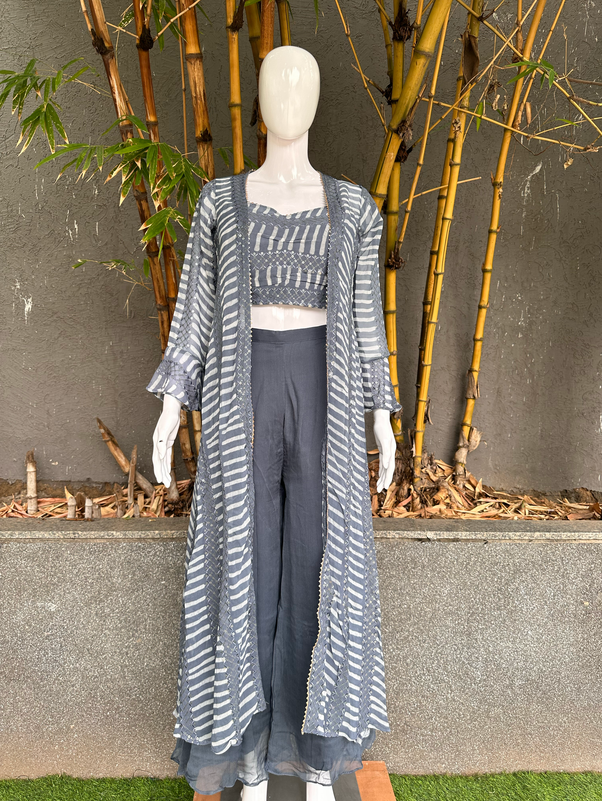 Broad Plazzo Set with work and Seprate Shrug - 3 Piece