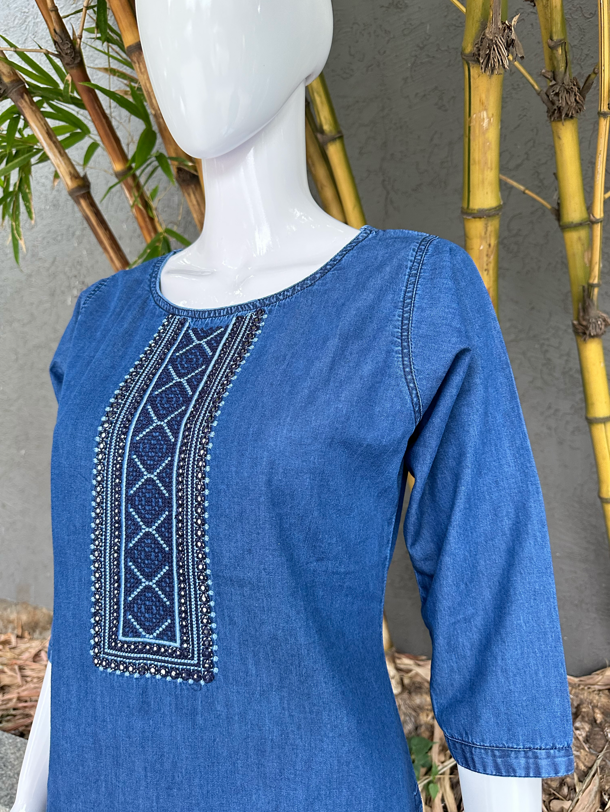 Premium Denim Tunic with Moti Embroidery