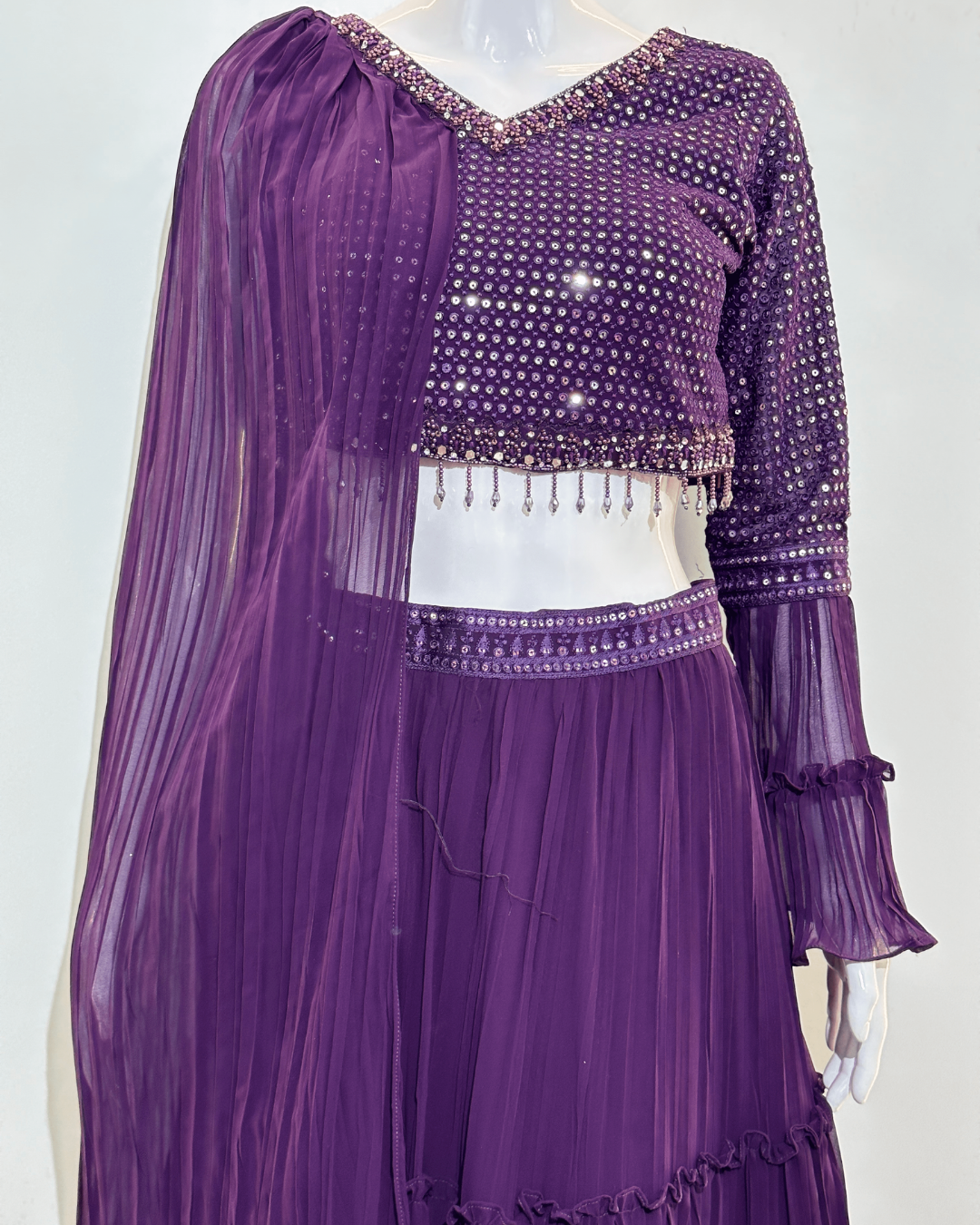 Image of Georgette Crop Top Dress- 2 Piece