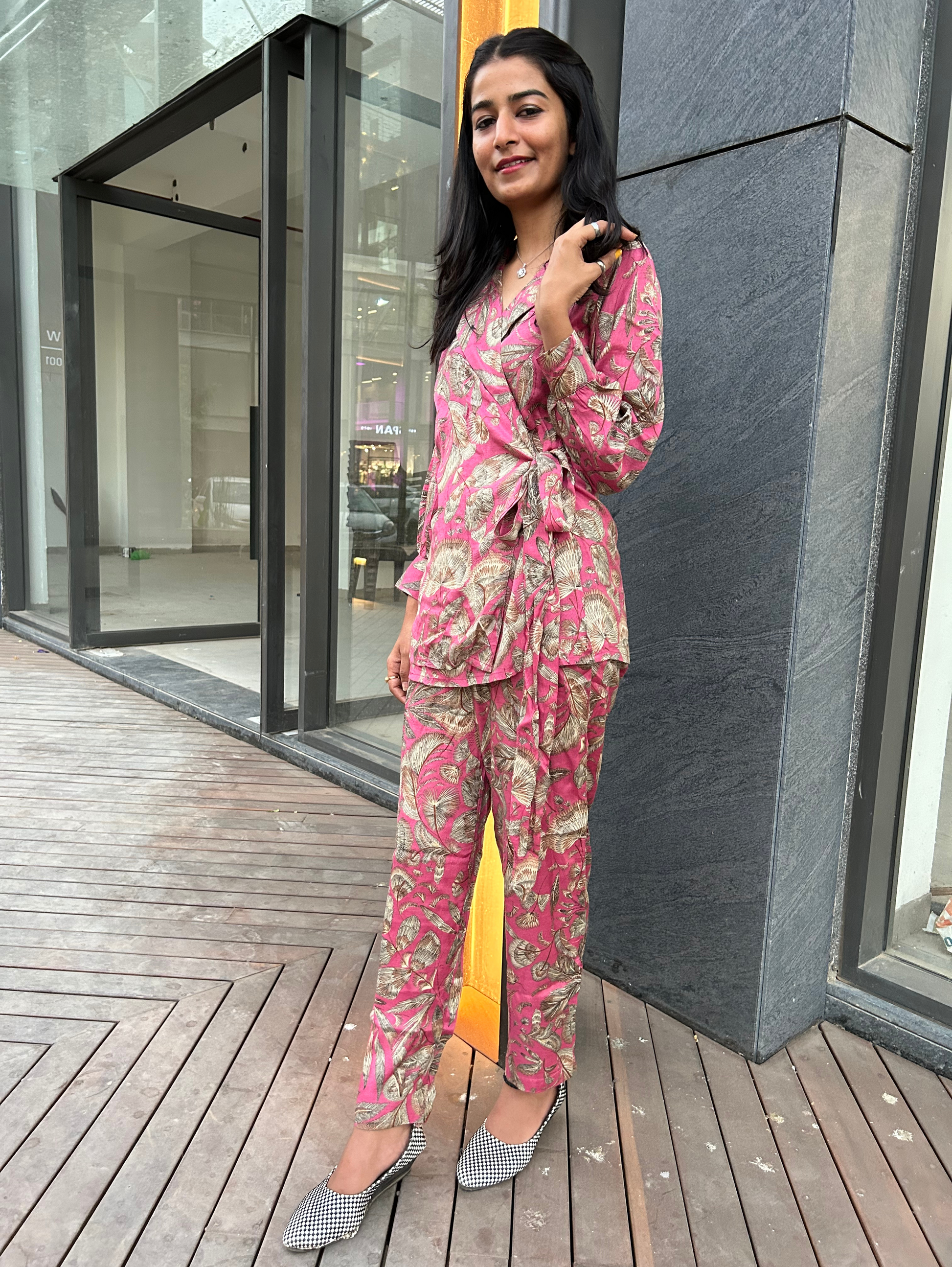 Angrakhaa Style Coord Set - Attached belt