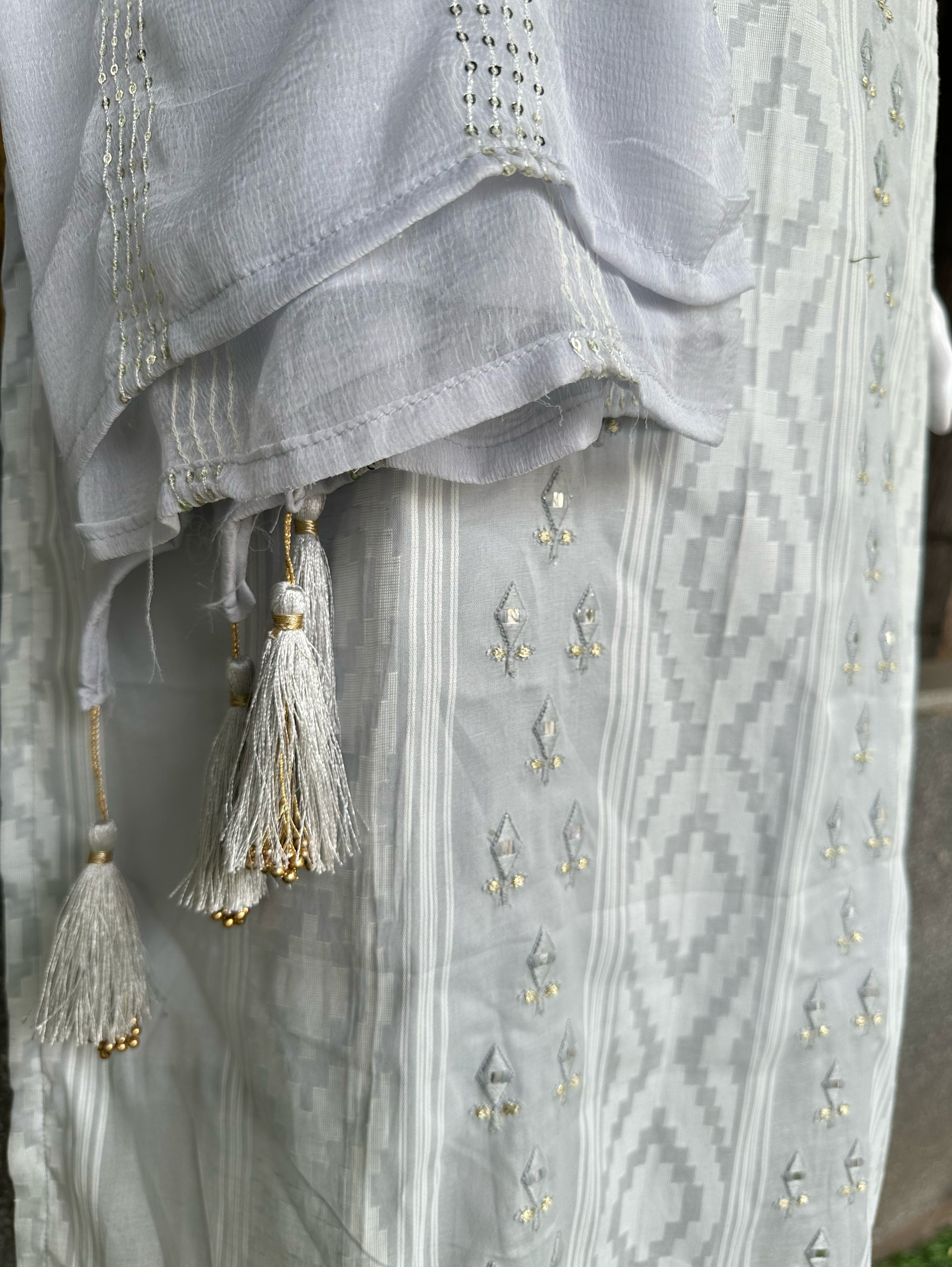 Image of Cotton Ikkat print Embroidery Kurti Set