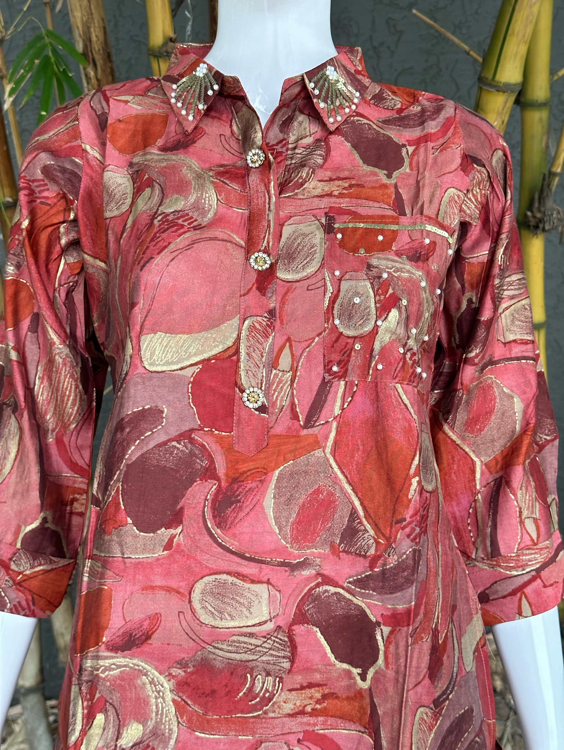 Muslin with Collar and Pocket work Coords