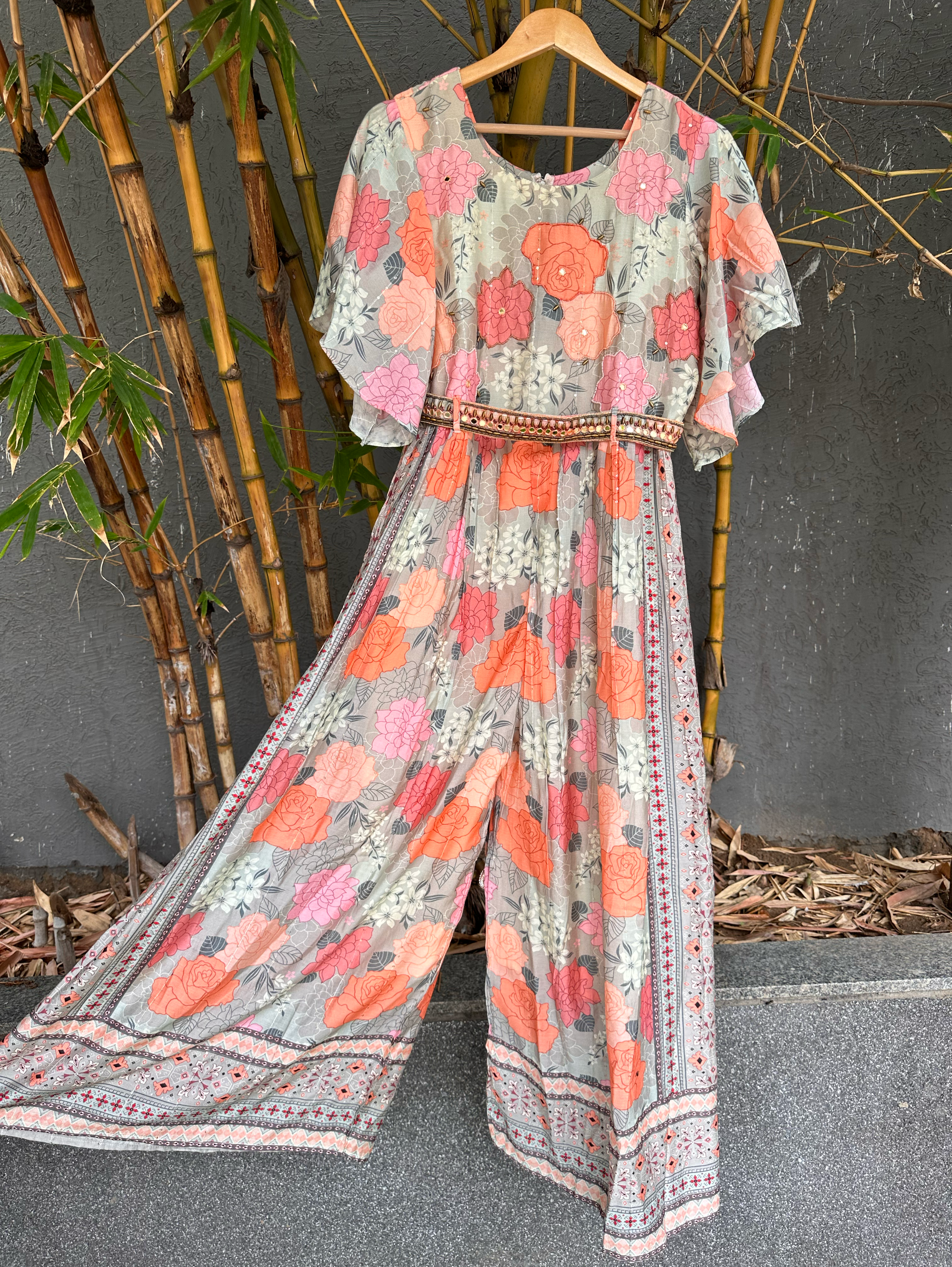 Image of Big Flower Muslin Jumpsuit with Sequence work