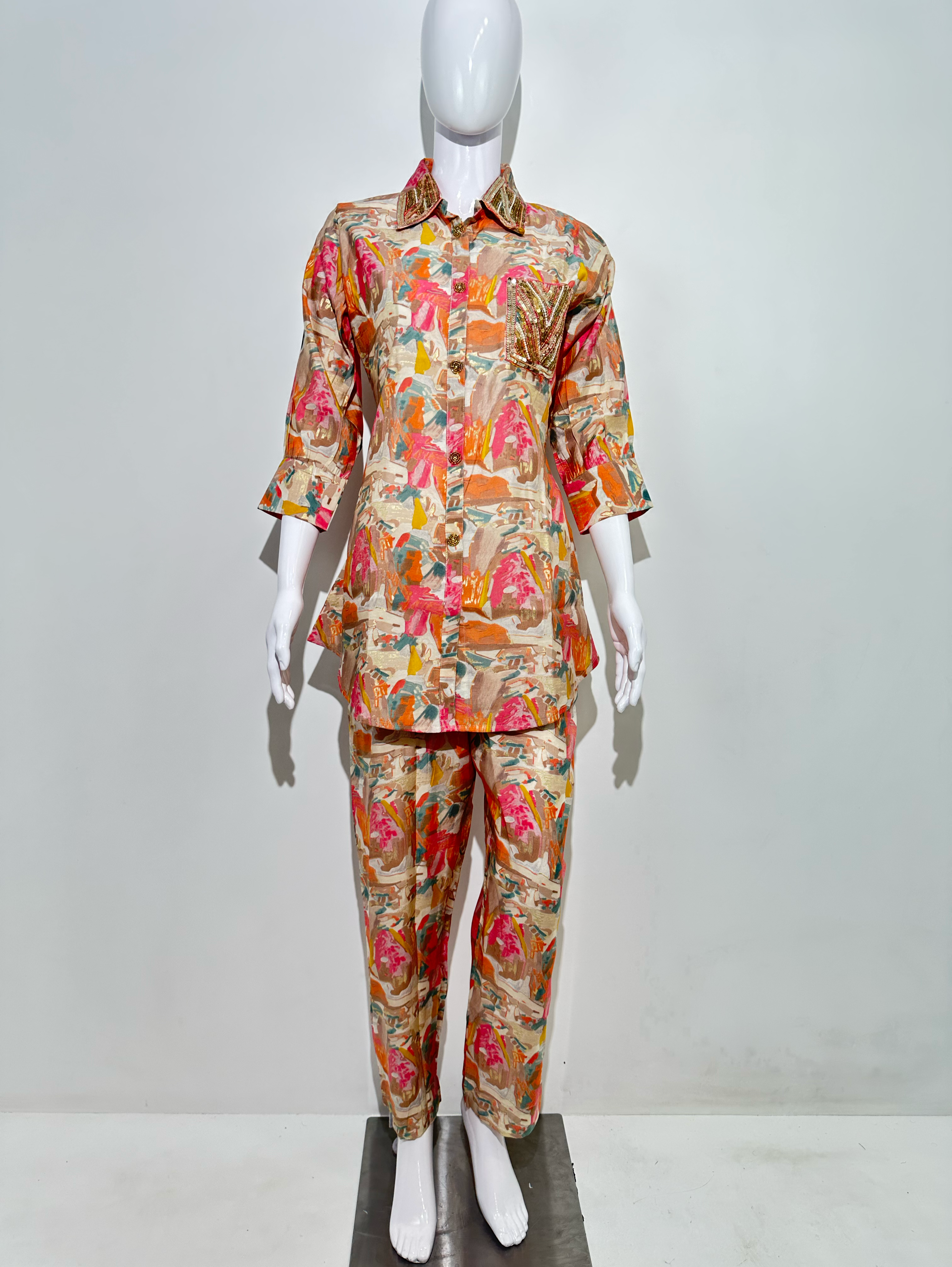 Image of Muslin Sleeve Hand and button work Coords