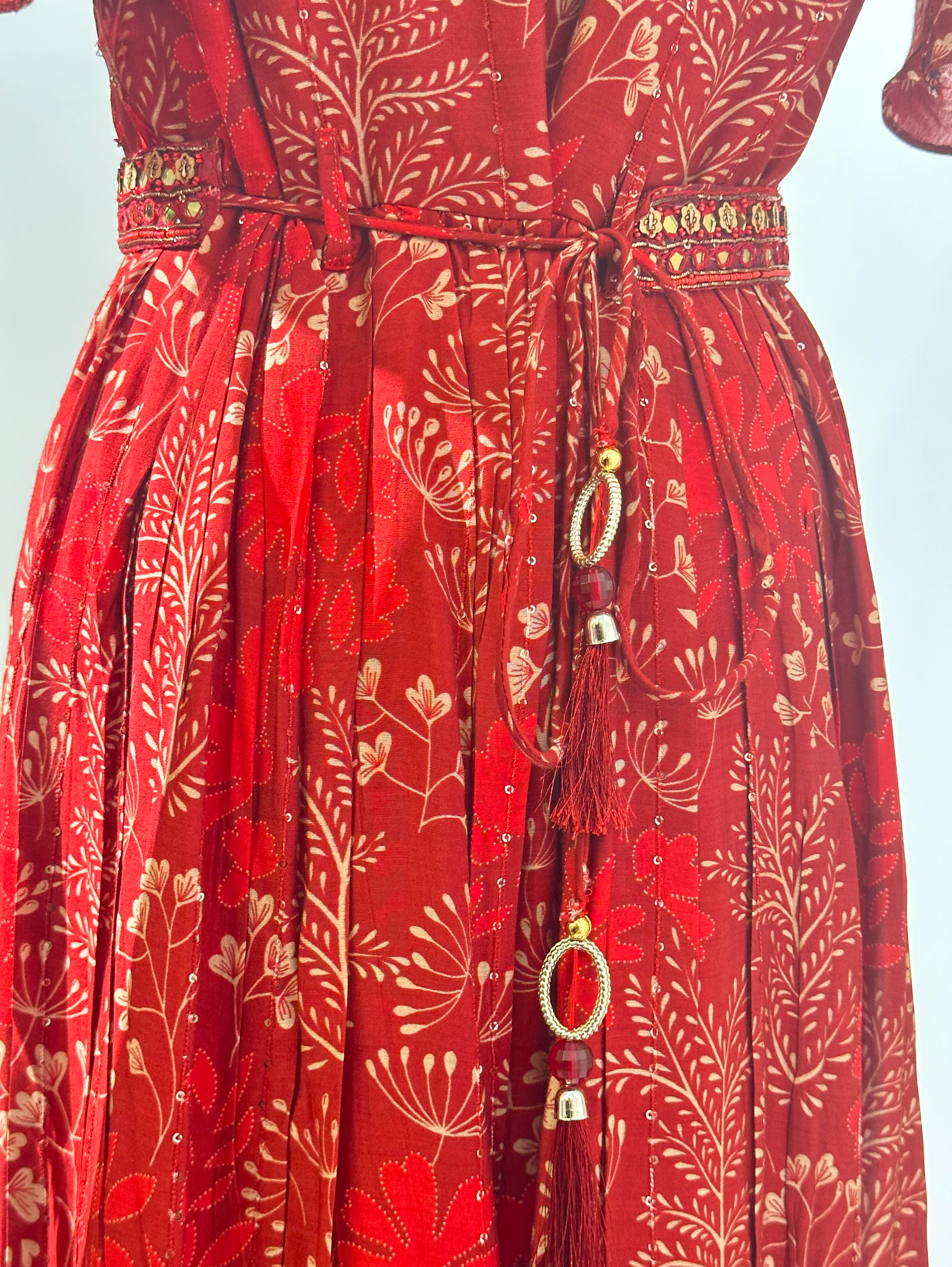 Red Muslin Jumpsuit with Sequence work