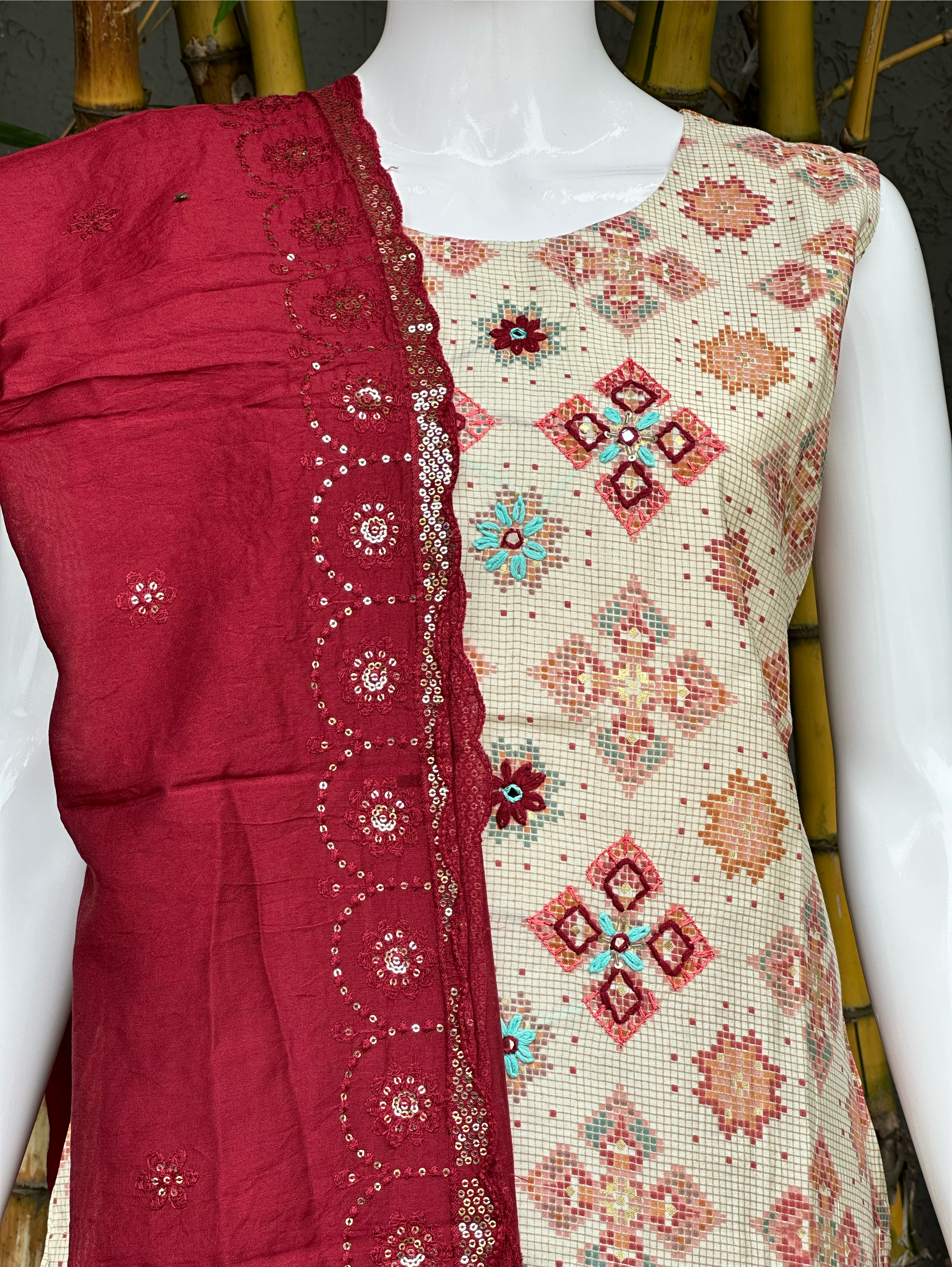 Image of Modal Print Embroidery work - 3 Piece
