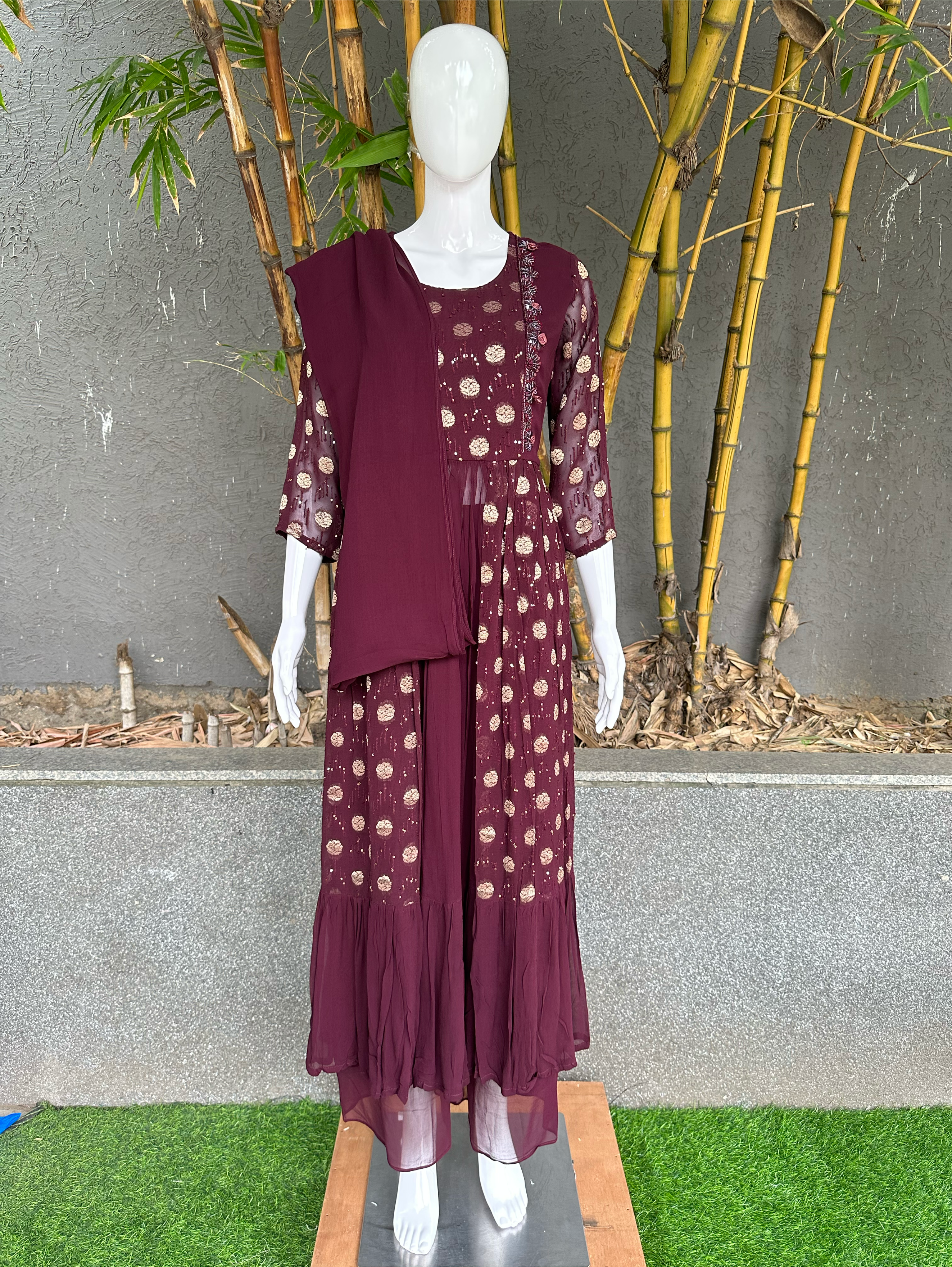 Image of Naira Style Georgette 3 piece Dress - Premium work