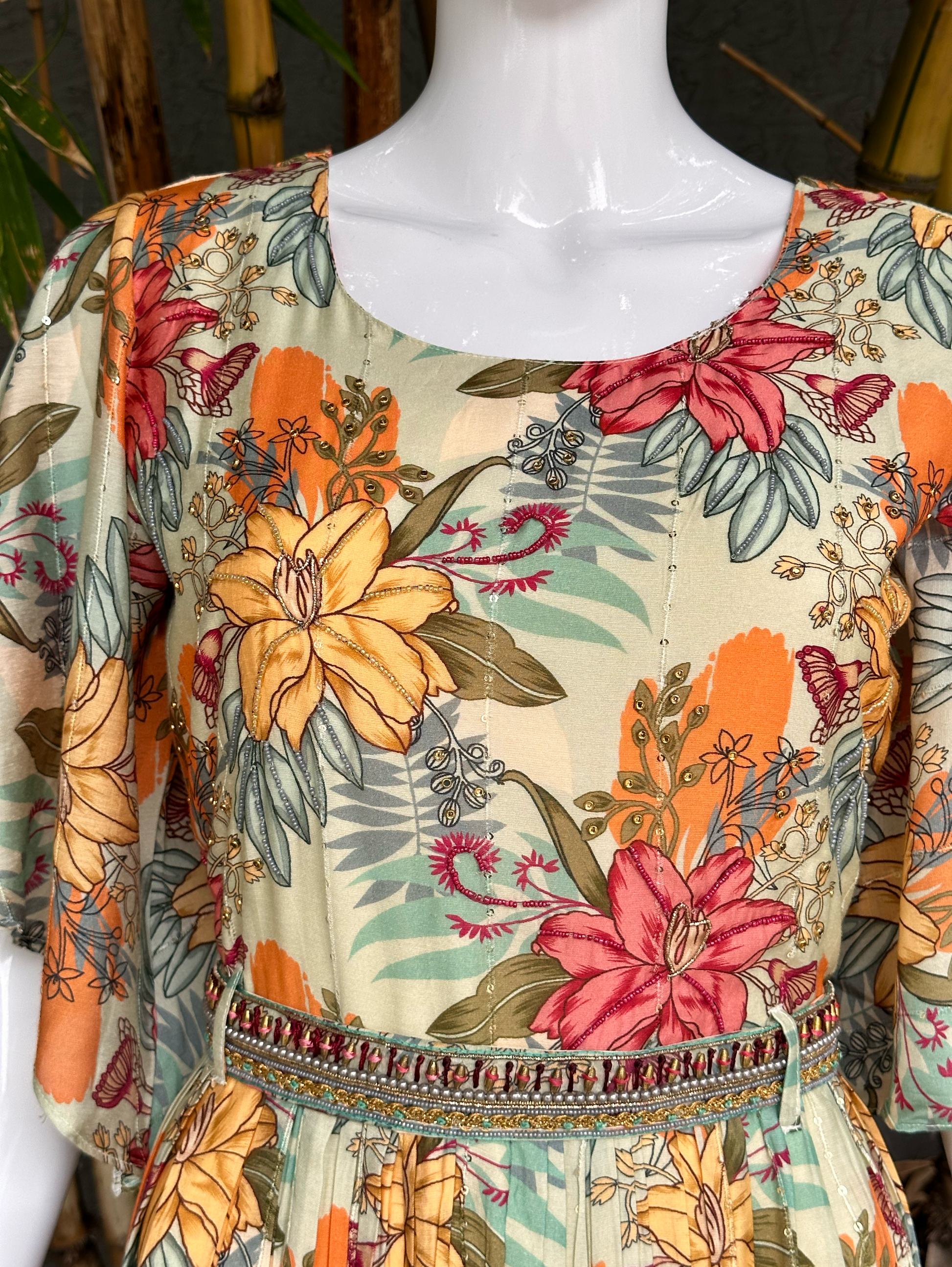 Floral Muslin Jumpsuit with Sequence work