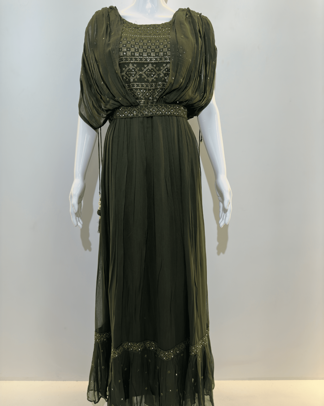 Georgette Butterfly Design Gown with Belt