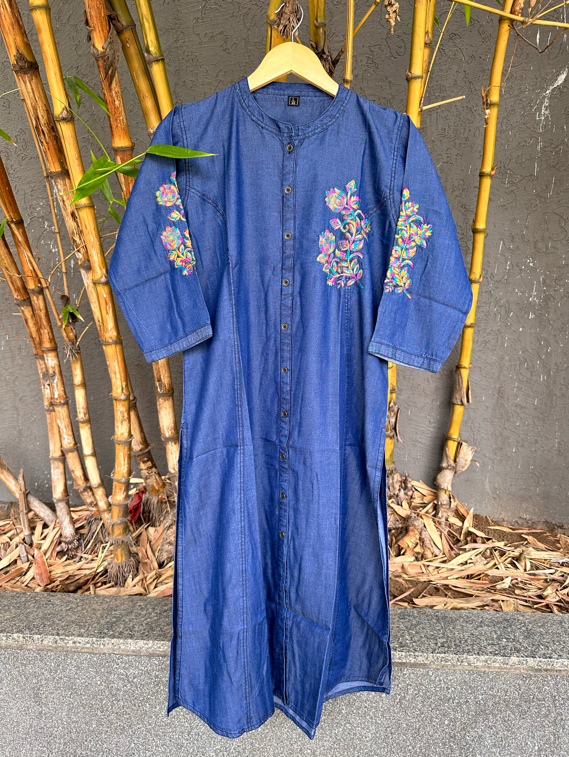 Denim Embroidery Straight Kurti