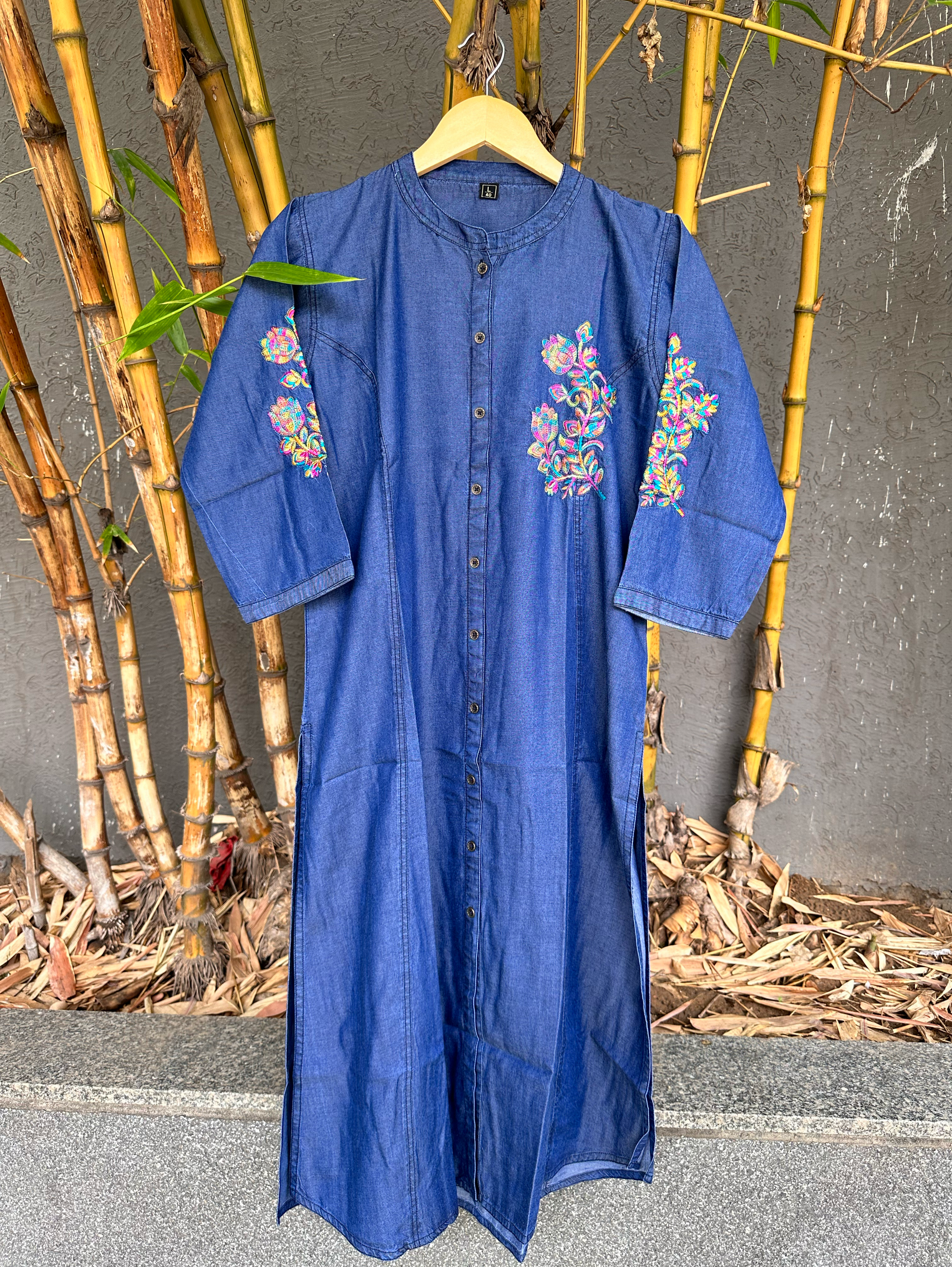Denim Embroidery Straight Kurti
