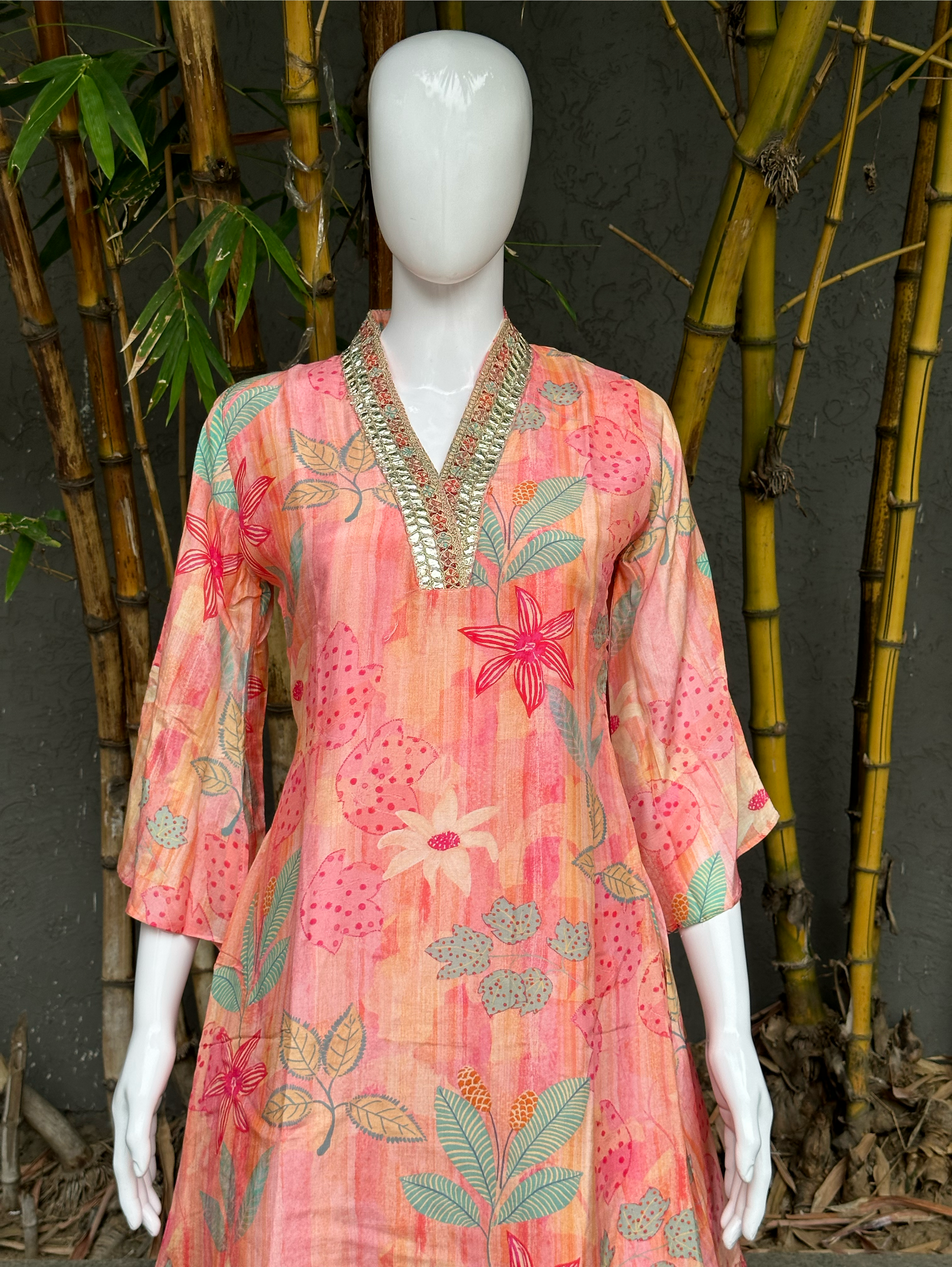 Muslin V Neck Embroidery Coords