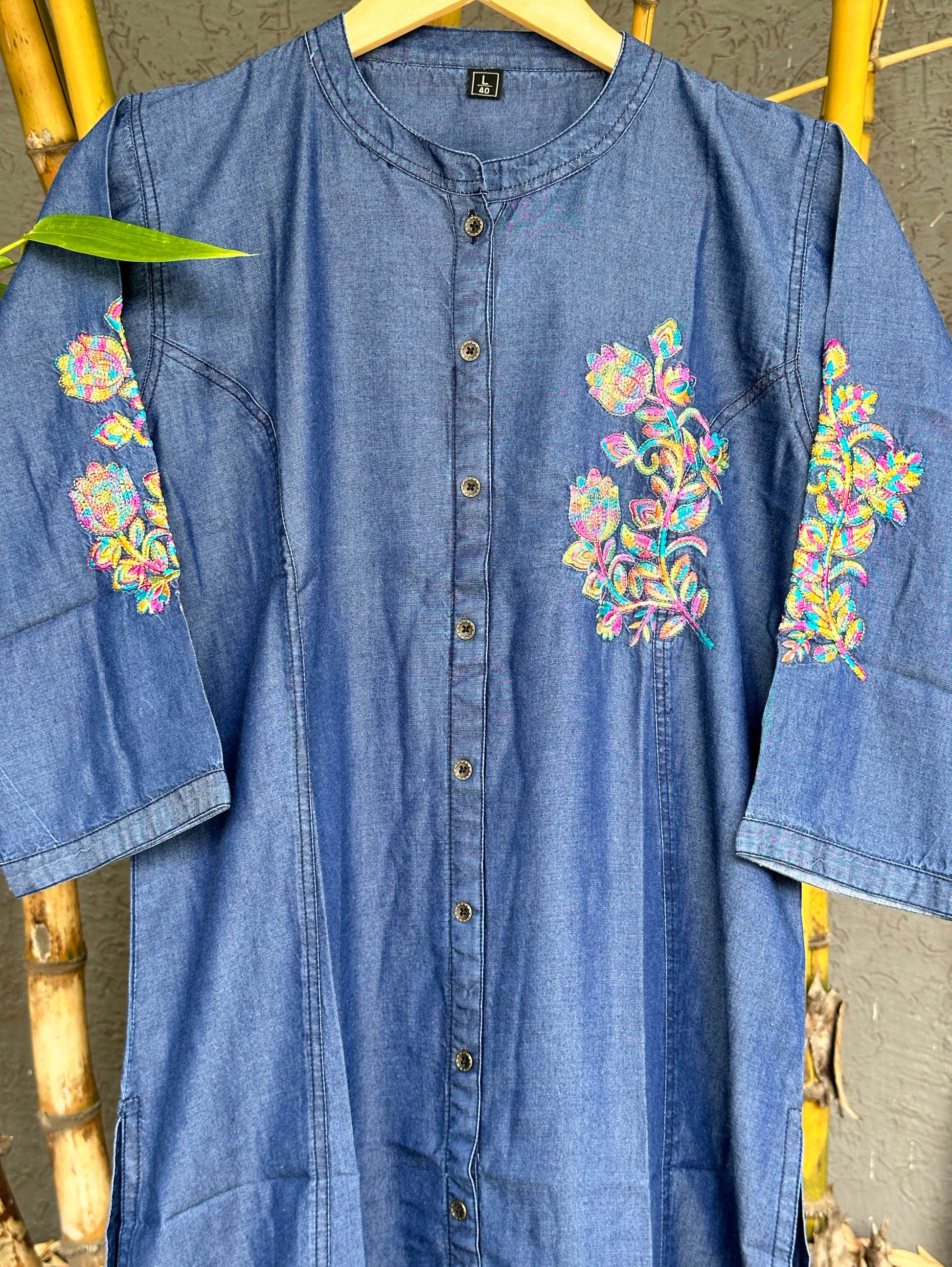 Denim Embroidery Straight Kurti