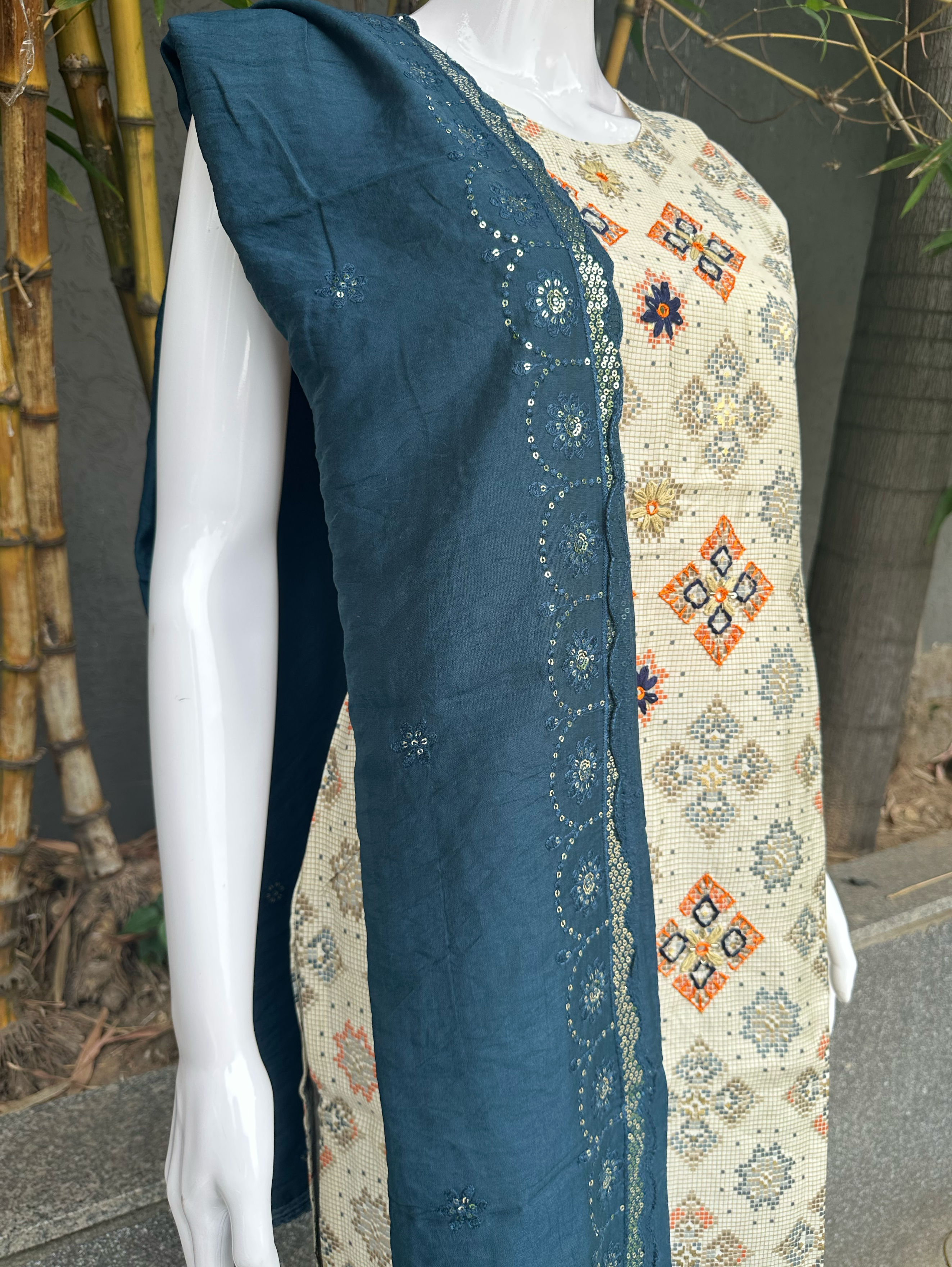 Image of Modal Print Embroidery work - 3 Piece