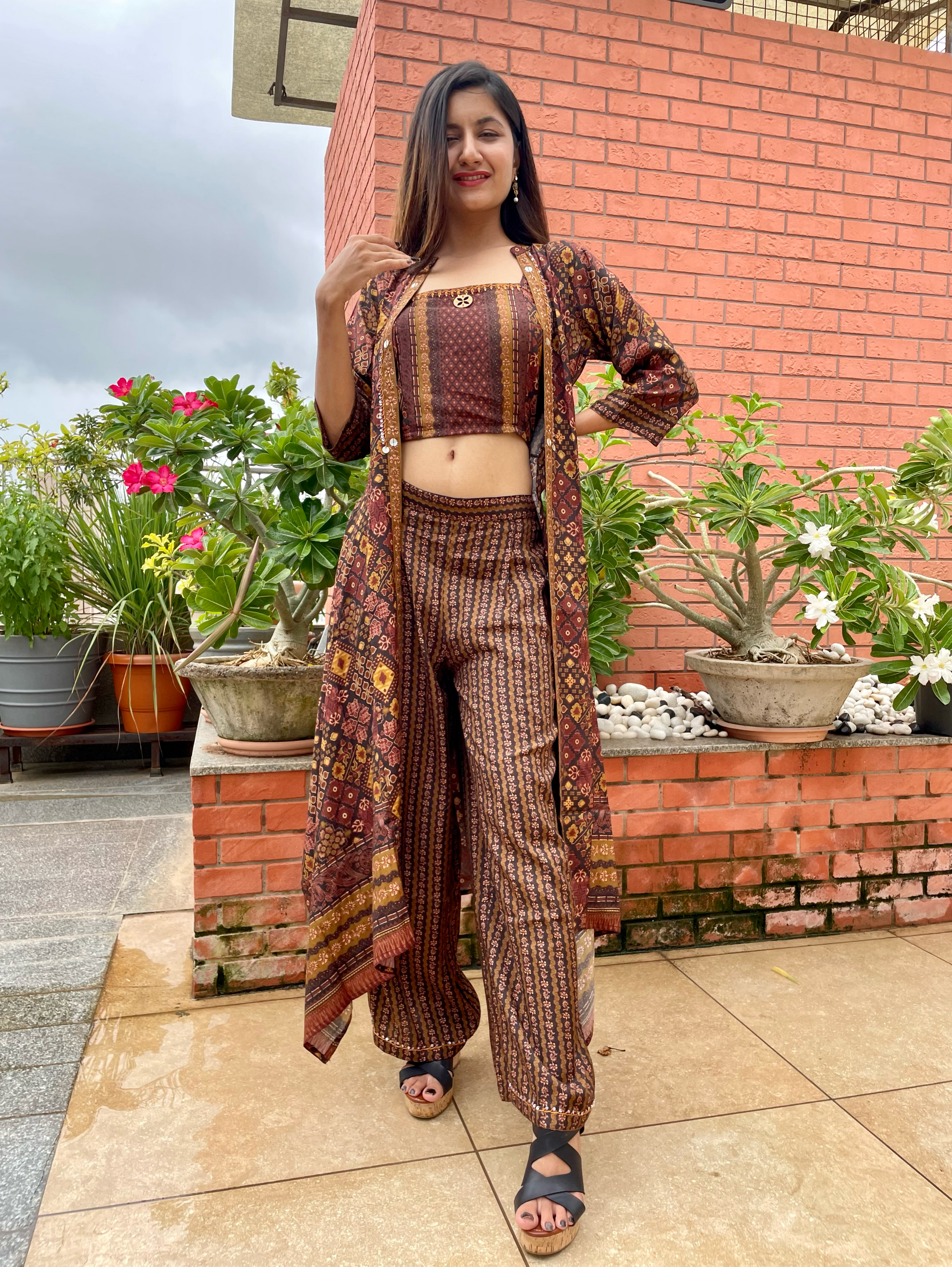 Muslin 3 Piece Coords with Plazzo