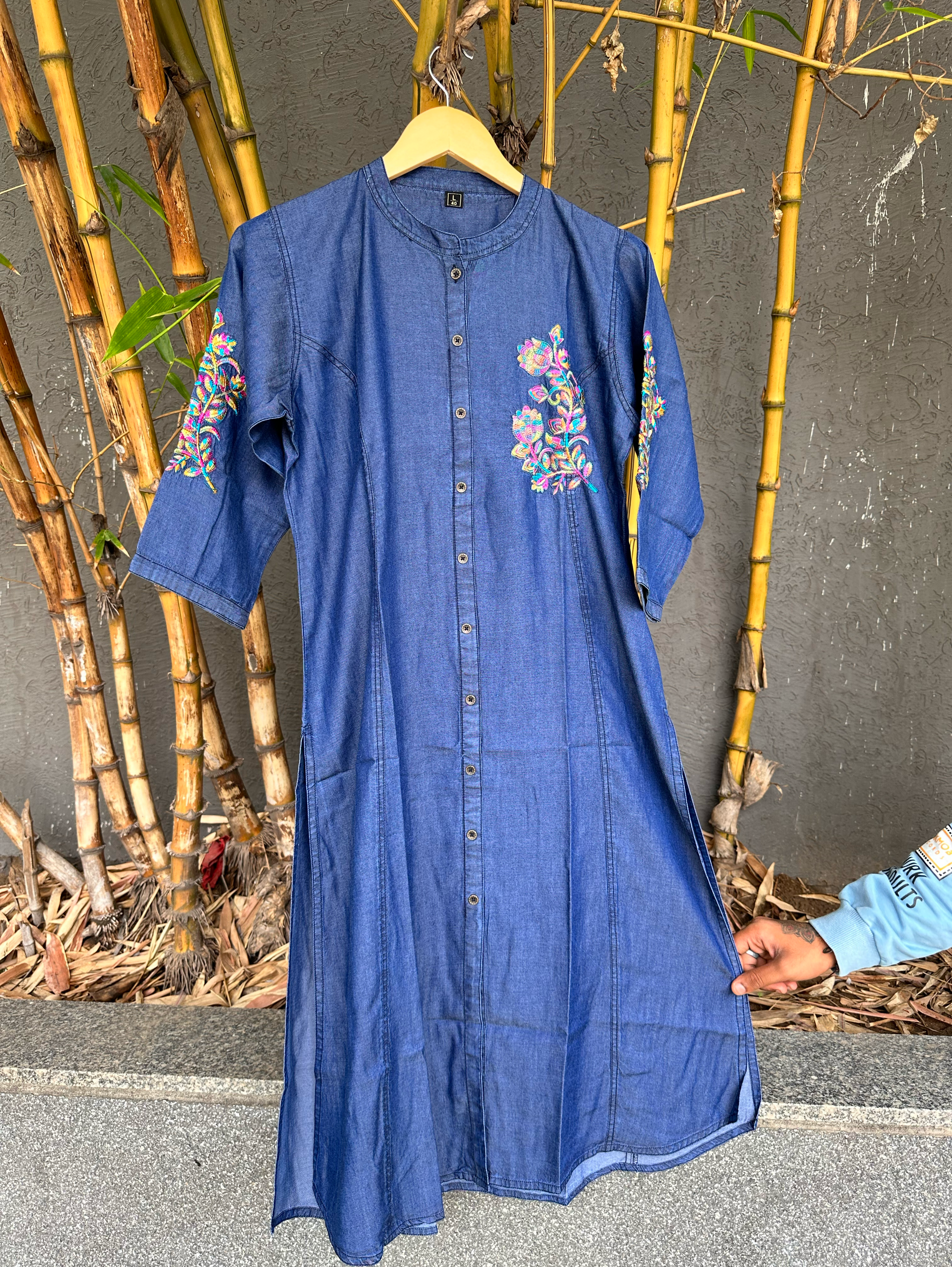 Denim Embroidery Straight Kurti