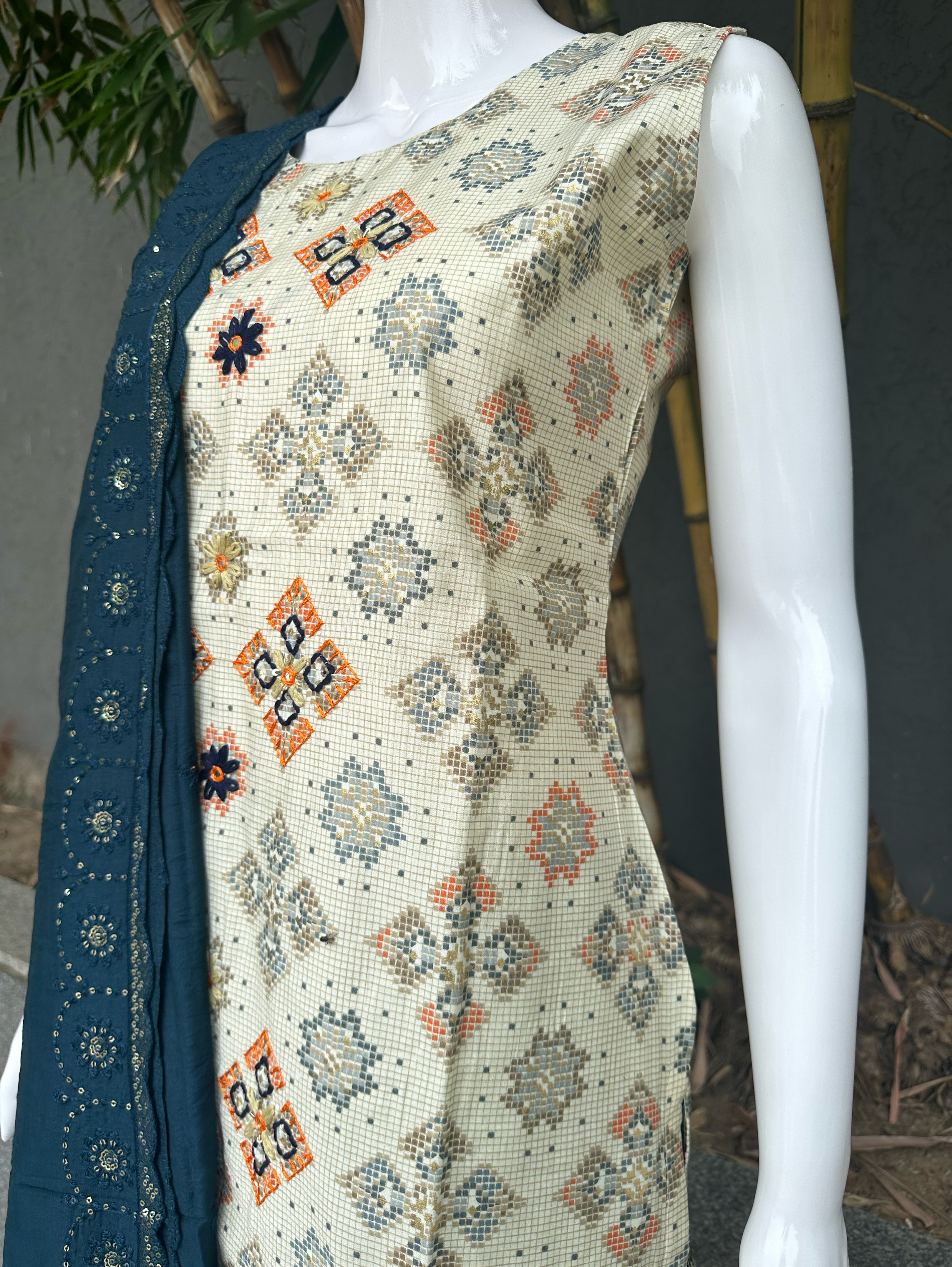 Image of Modal Print Embroidery work - 3 Piece