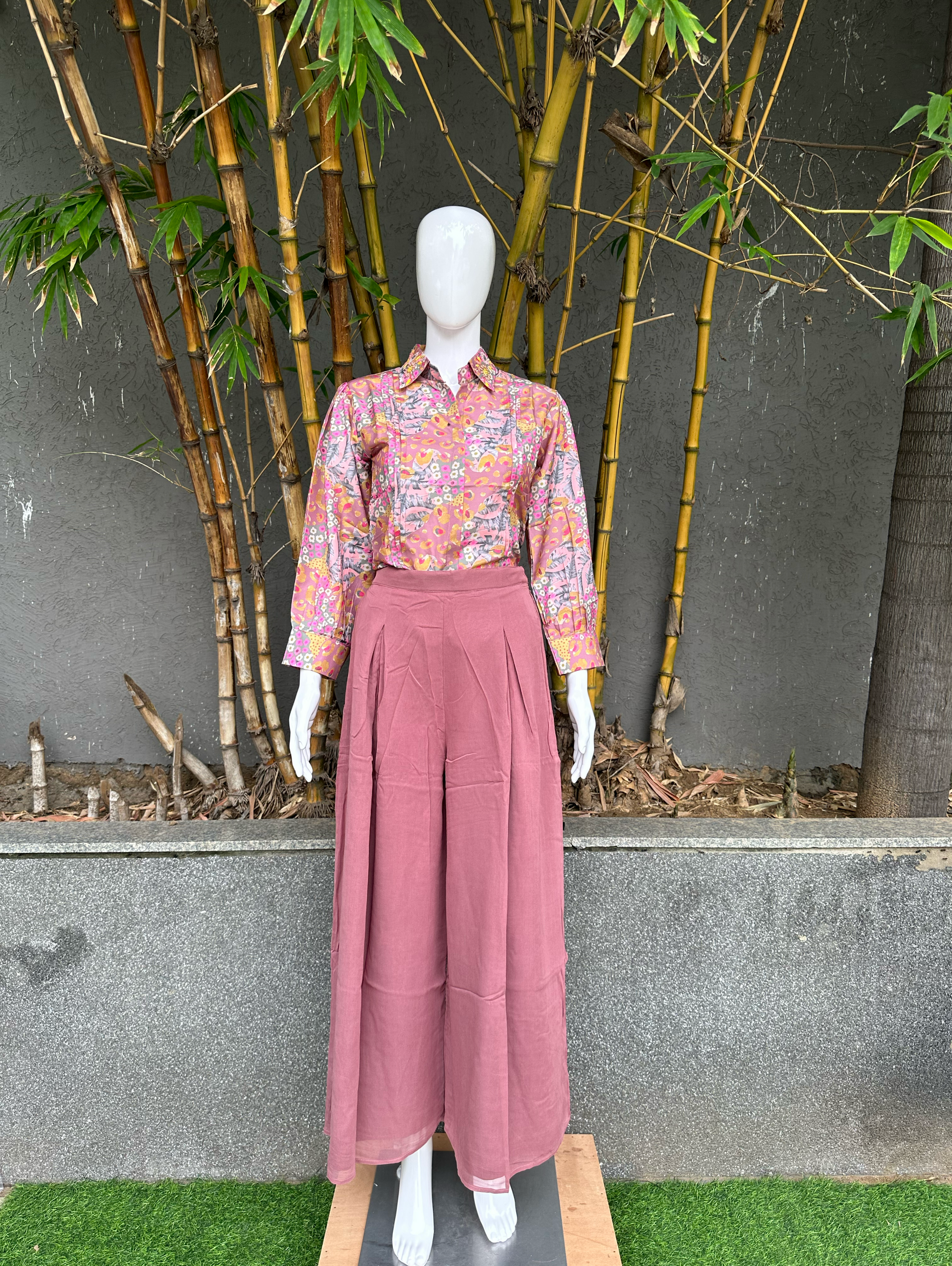 Muslin Coords with Georgette Palazzo - Pink