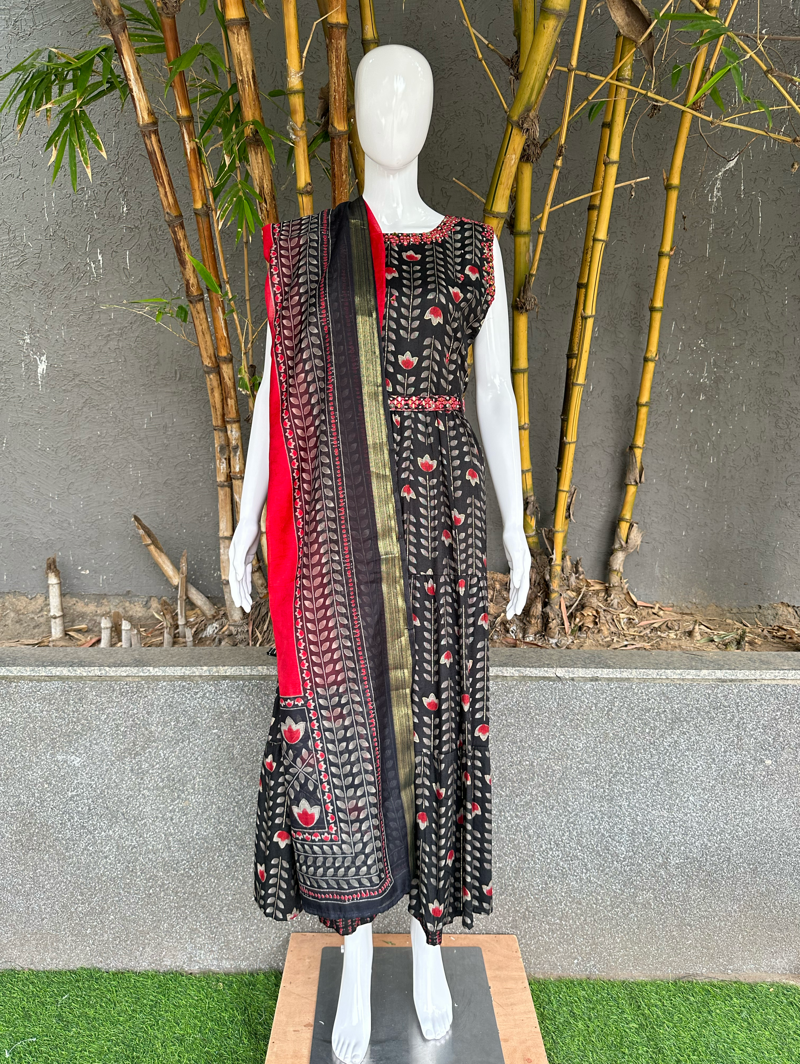 Image of Rayon with Mirror work Kurti Set - With Belt