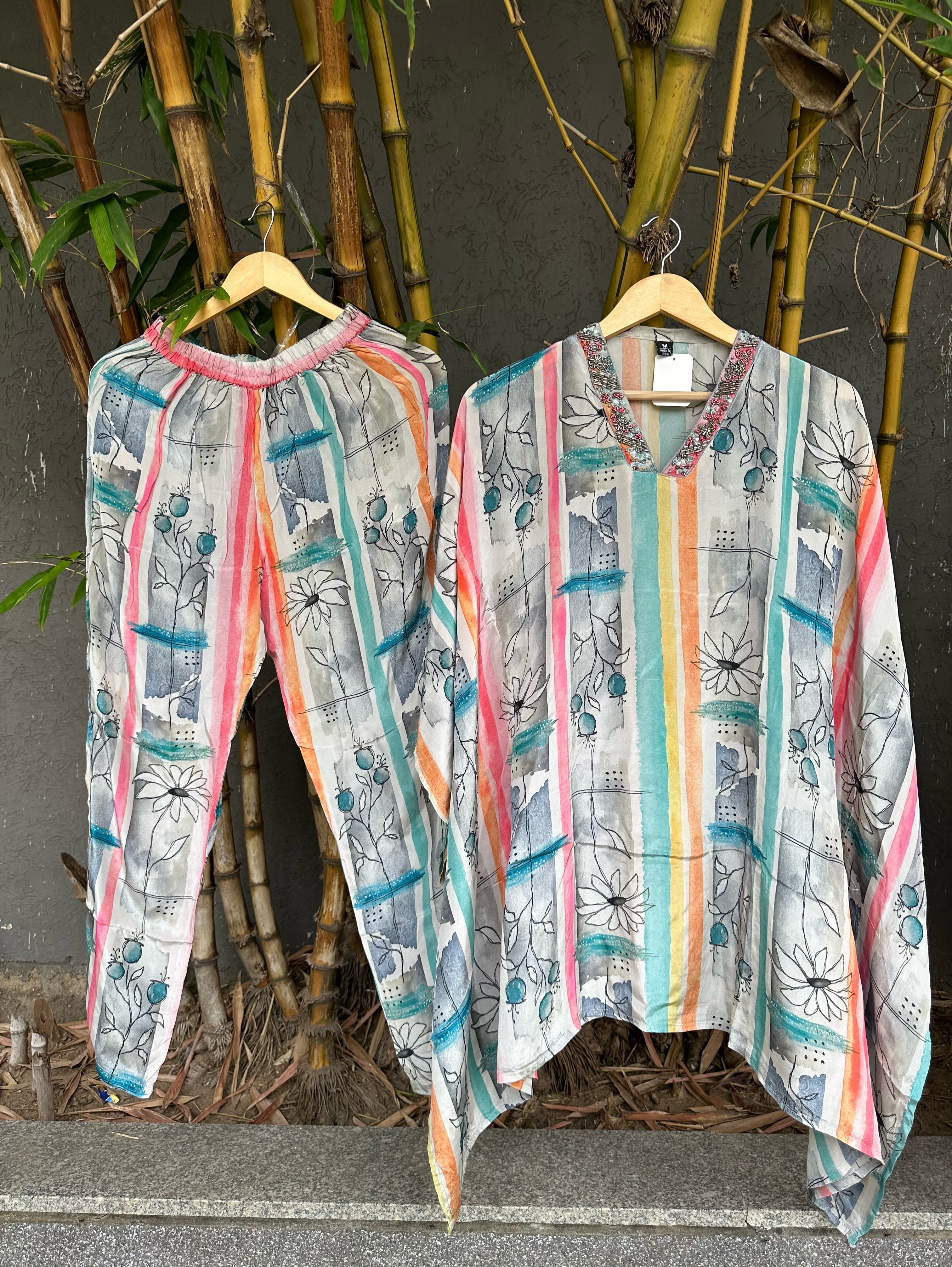 Image of Chinnon V Neck Hand Work Kaftan Coords