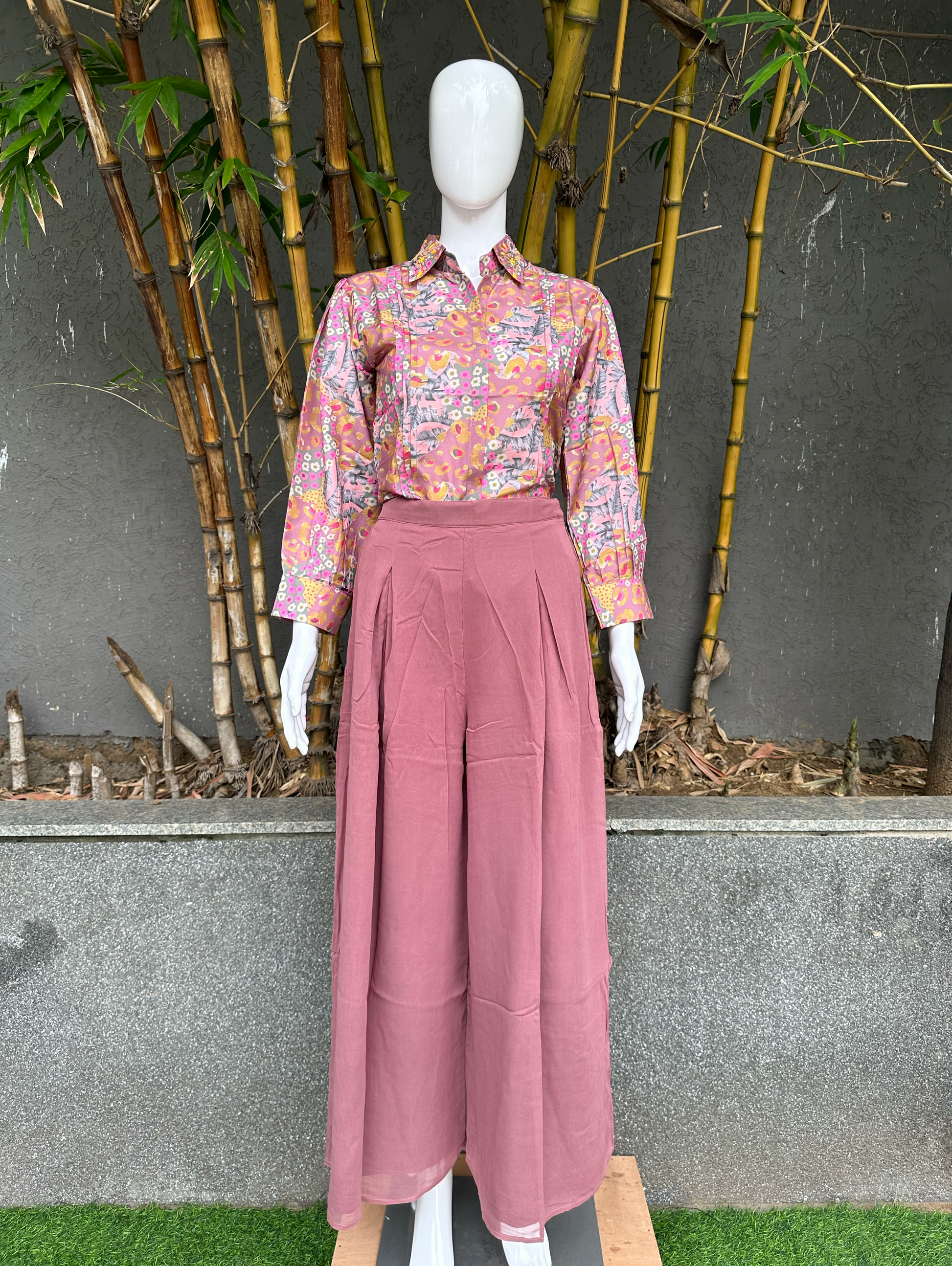 Muslin Coords with Georgette Palazzo - Pink