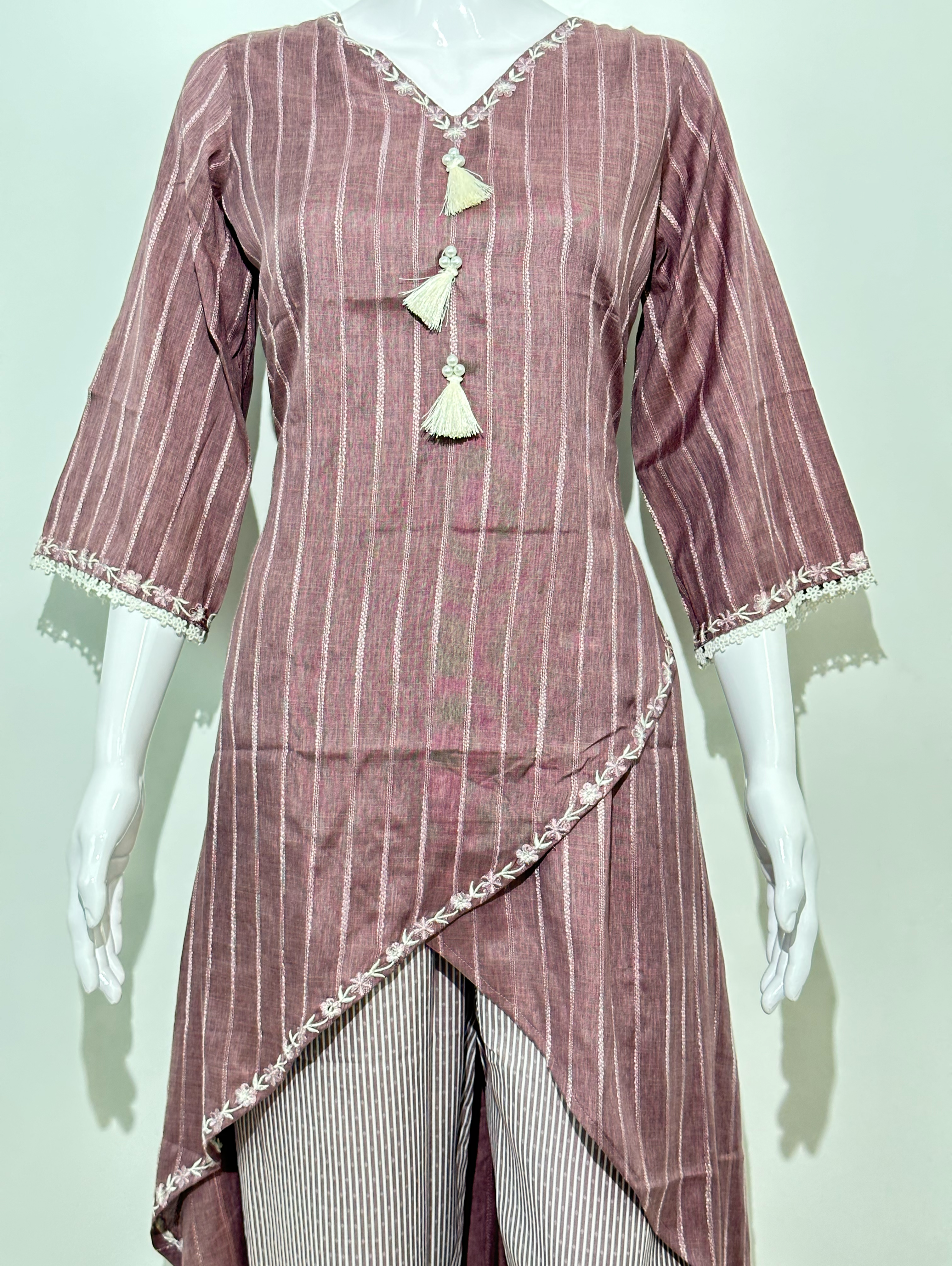 Image of Rayon V Neck Embroidery with Different cuts Coords