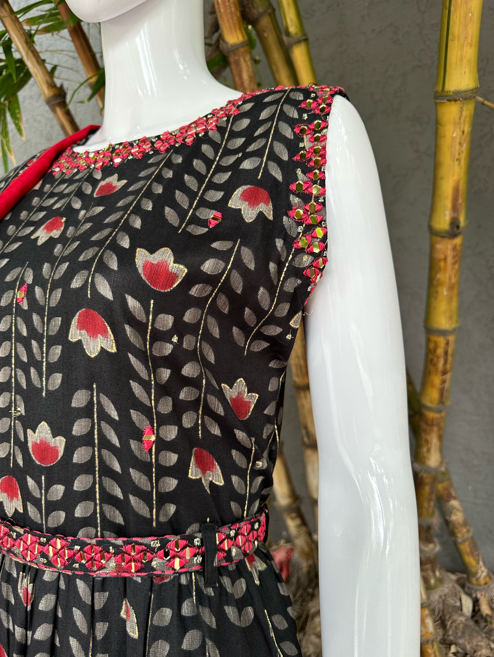 Rayon with Mirror work Kurti Set - With Belt