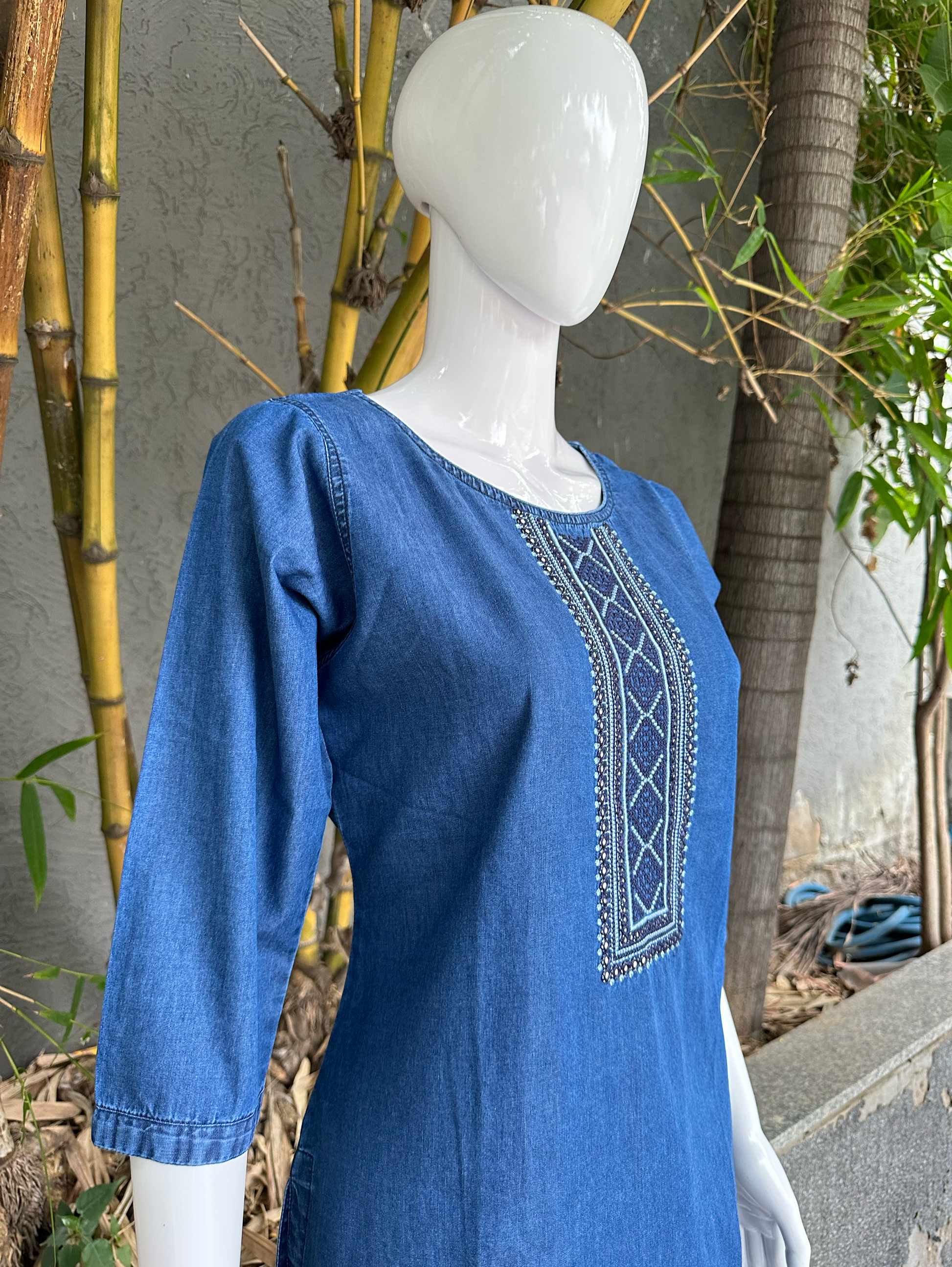 Premium Denim Tunic with Moti Embroidery