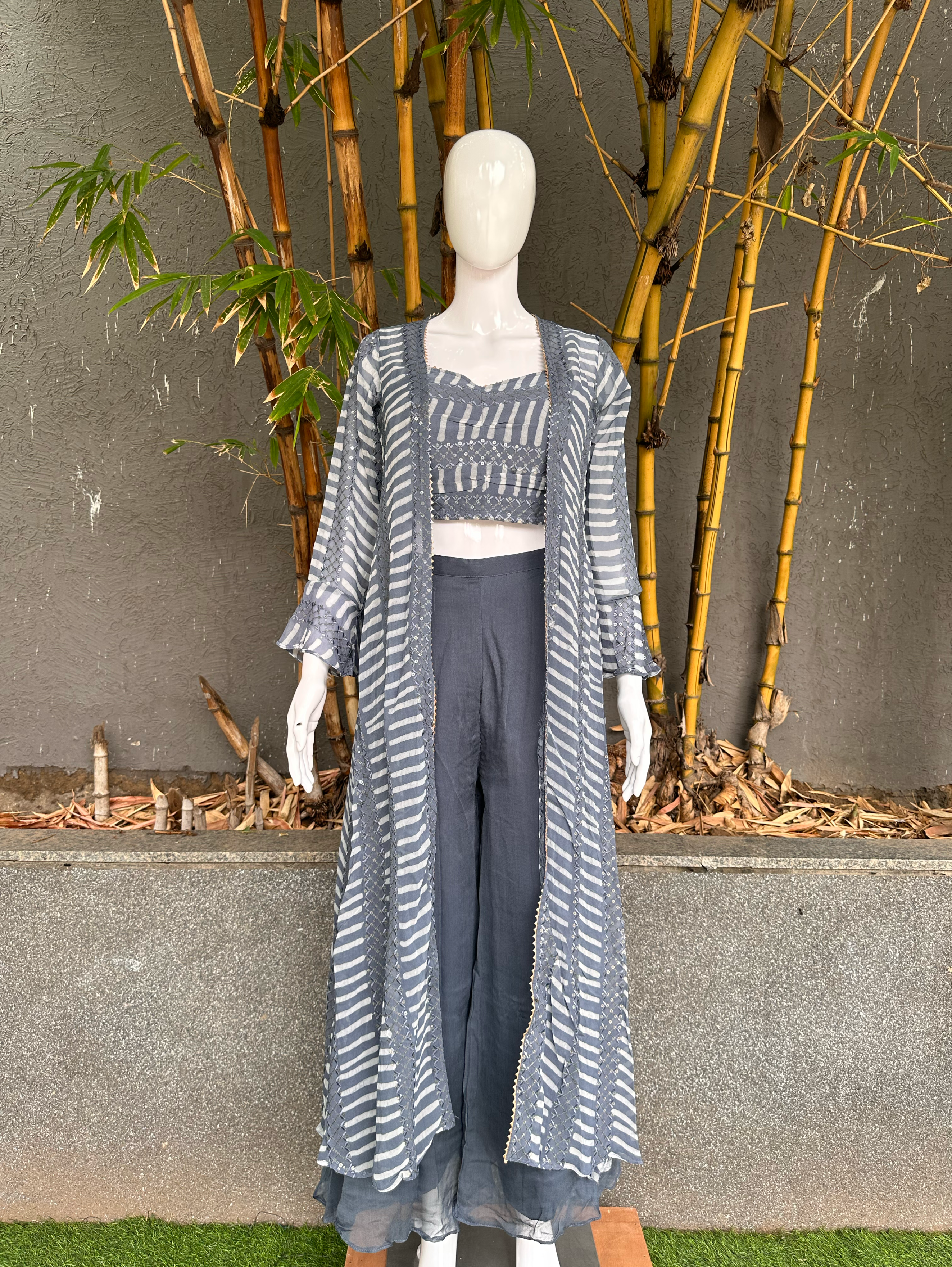 Image of Broad Plazzo Set with work and Seprate Shrug - 3 Piece