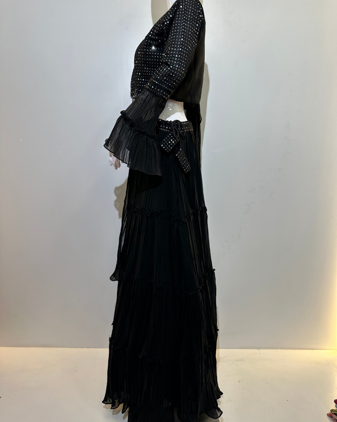 Black Georgette Crop Top Dress- 2 Piece