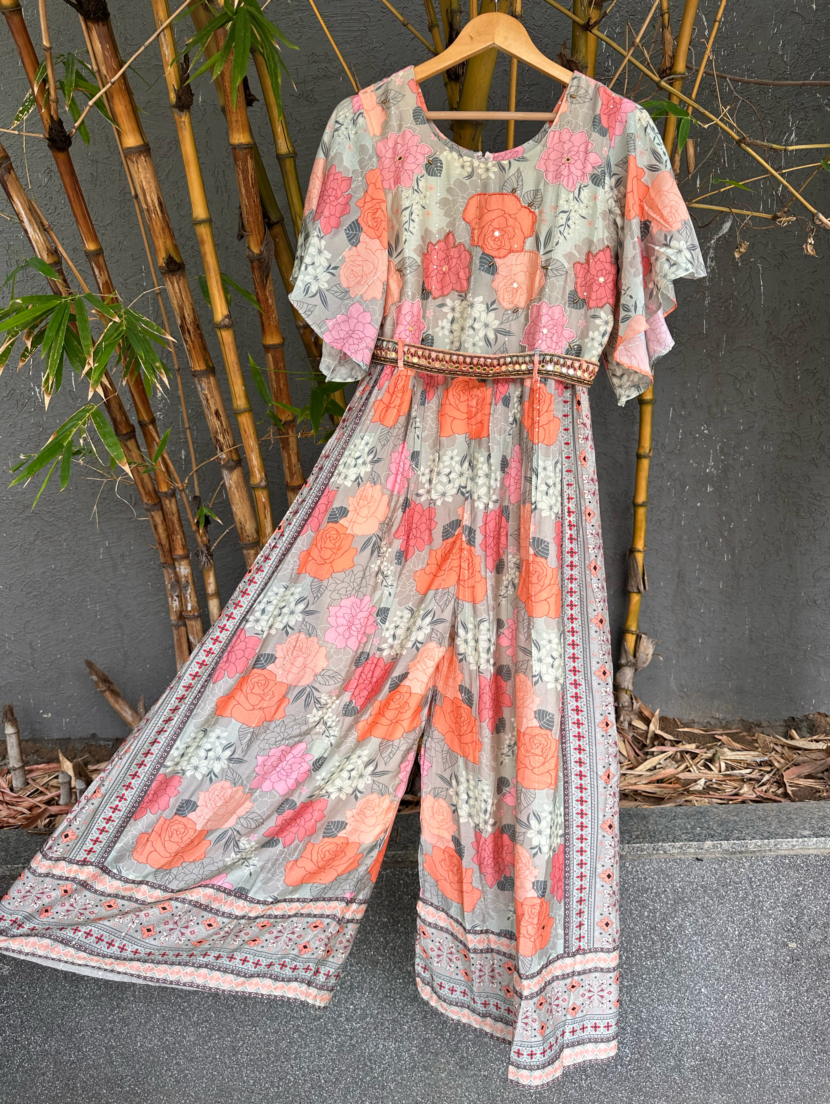 Image of Big Flower Muslin Jumpsuit with Sequence work