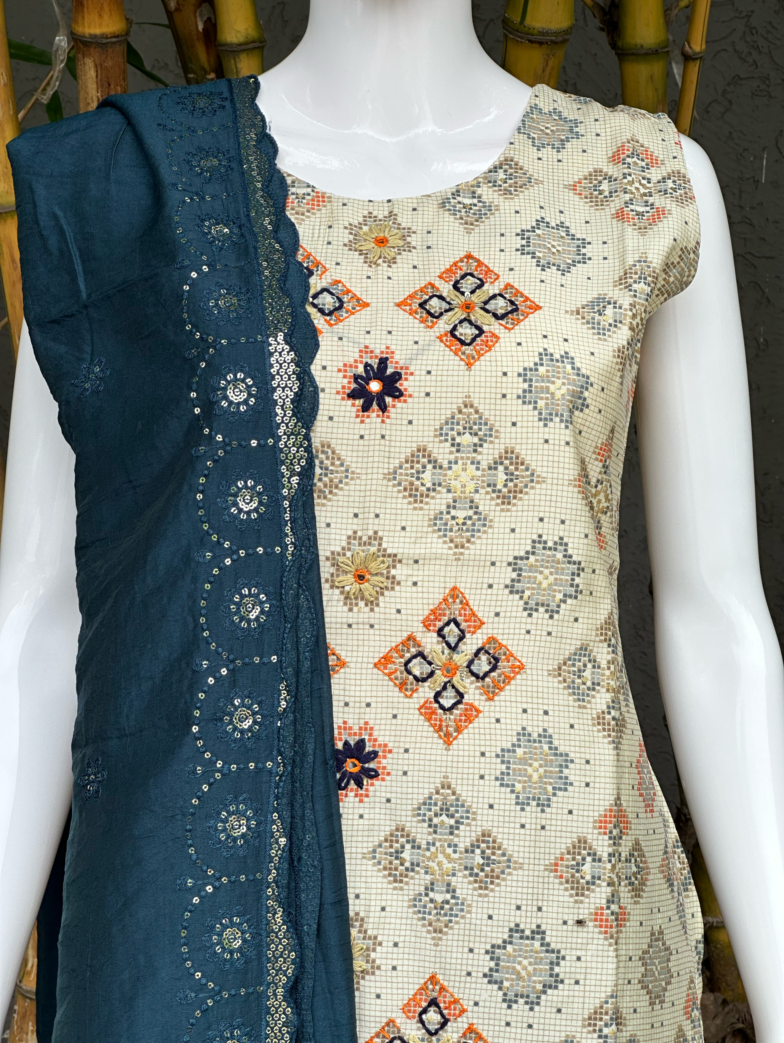 Image of Modal Print Embroidery work - 3 Piece